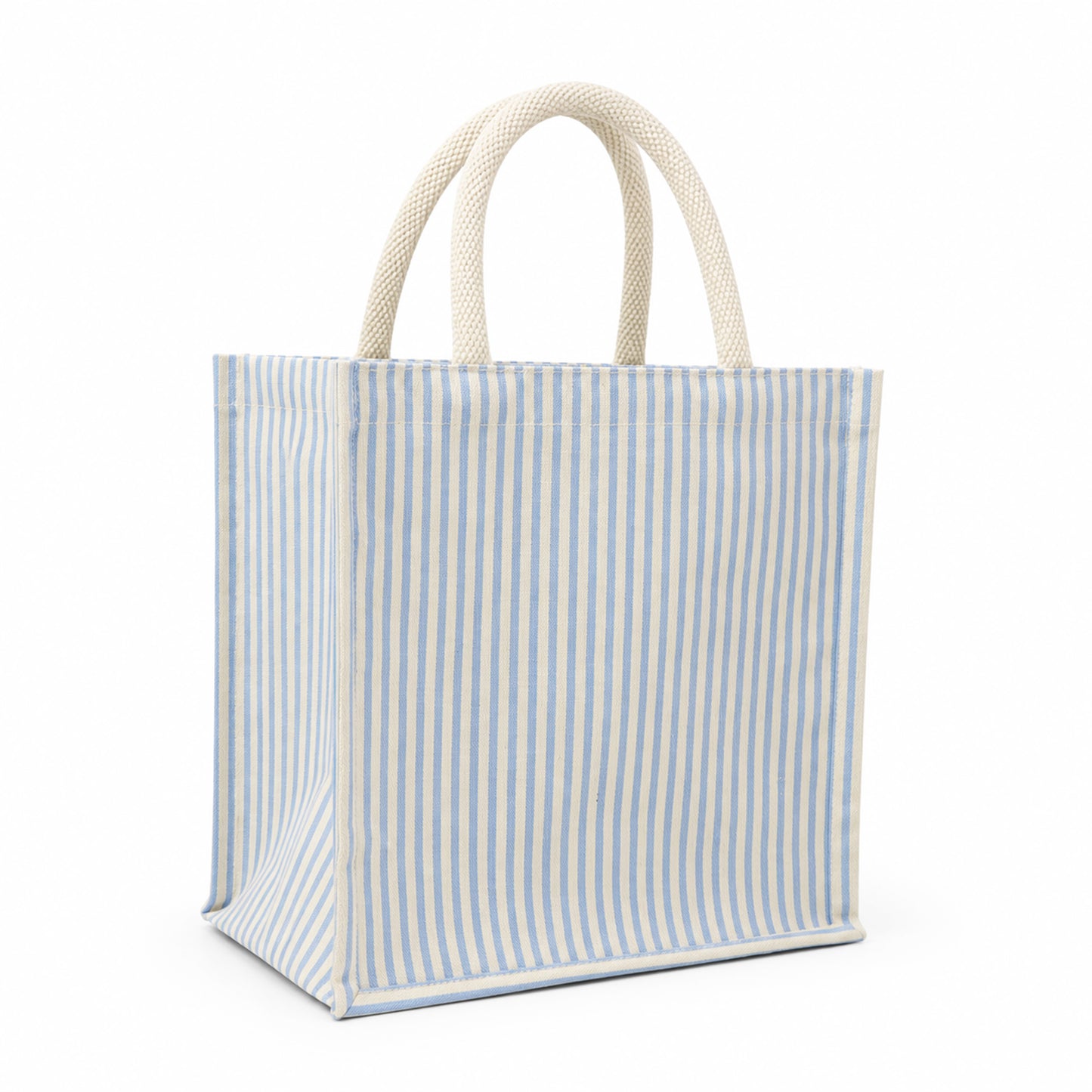 STRIPED CANVAS LUNCH BAG WITH ZIPPER CLOSURE AND BOTTLE HOLDER & POCKET