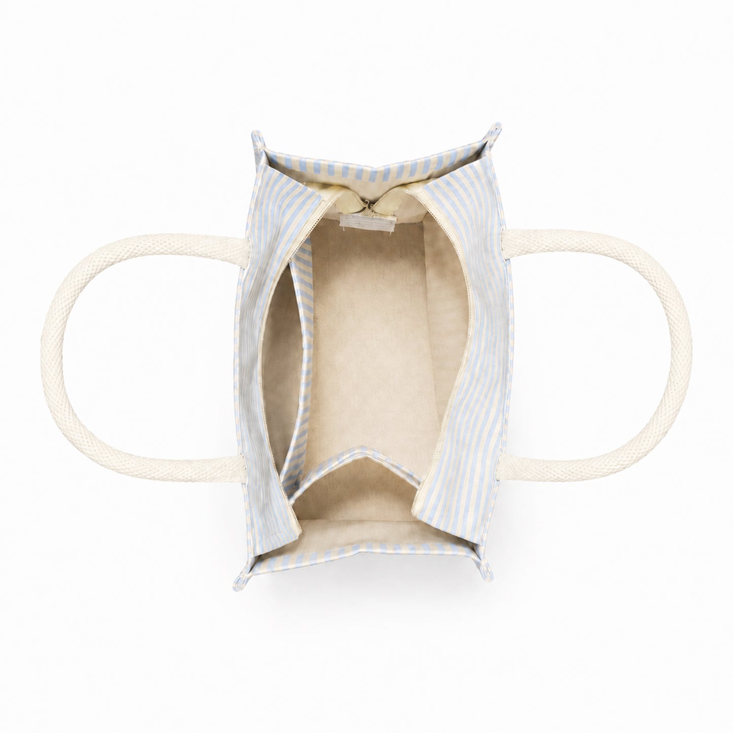 STRIPED CANVAS LUNCH BAG WITH ZIPPER CLOSURE AND BOTTLE HOLDER & POCKET
