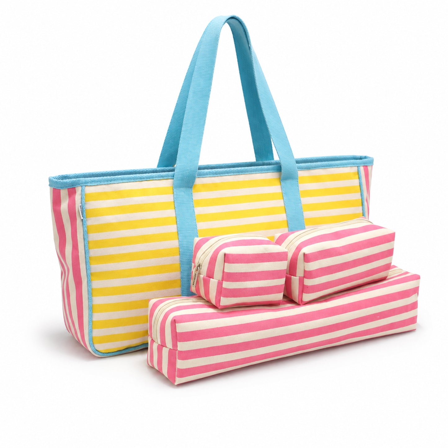 Striped Mahjong Carry Bag with Cotton Webbing Handles & Storage Pouches