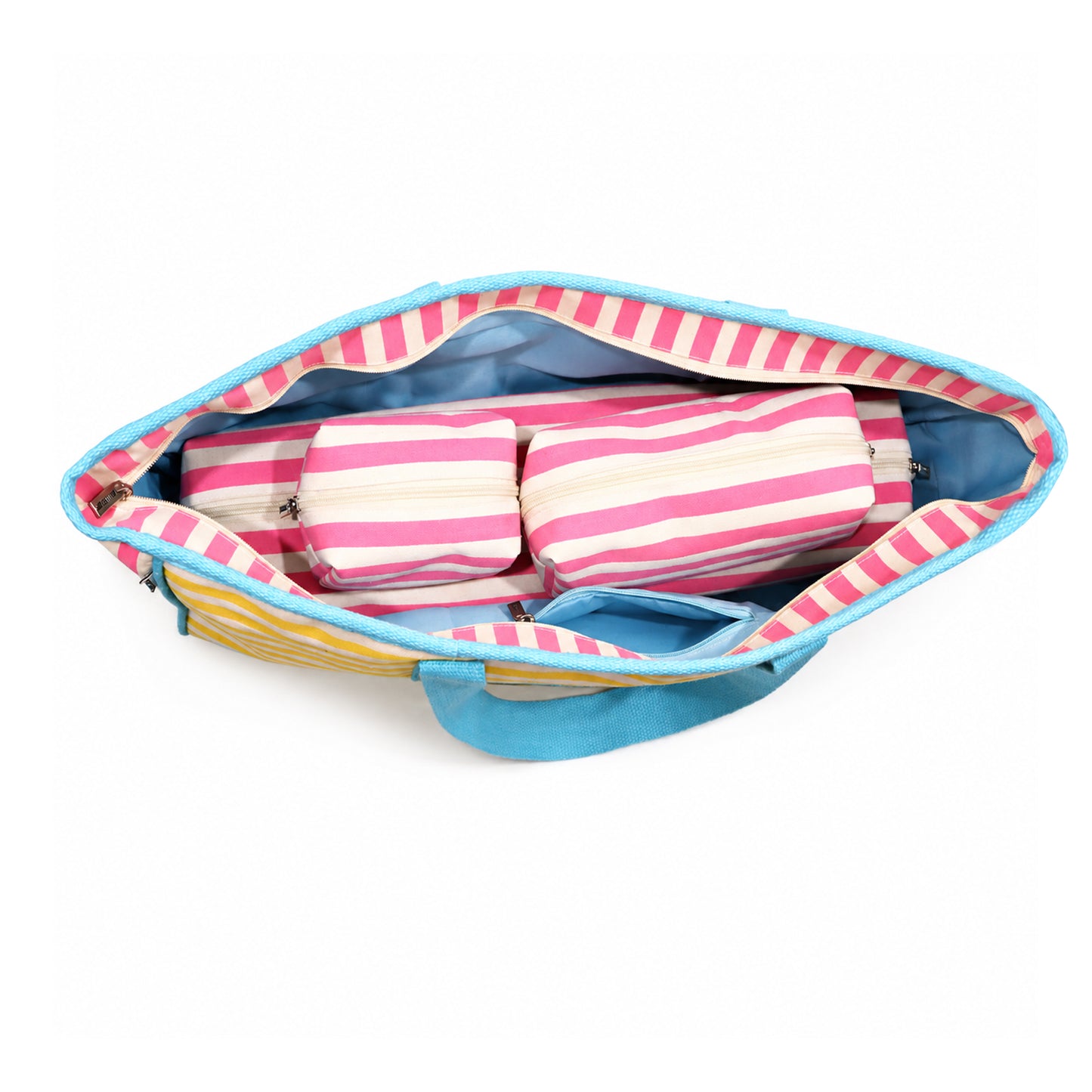 Striped Mahjong Carry Bag with Cotton Webbing Handles & Storage Pouches