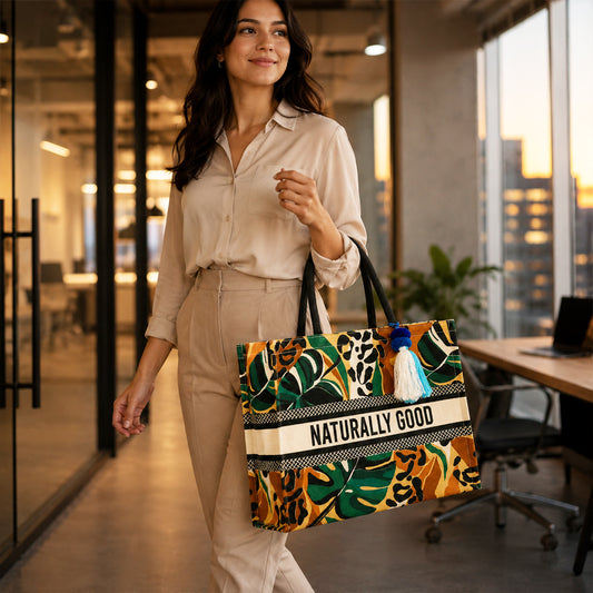 Naturally Good Tropical Print Cotton Canvas Shopper Bag with Padded Handles