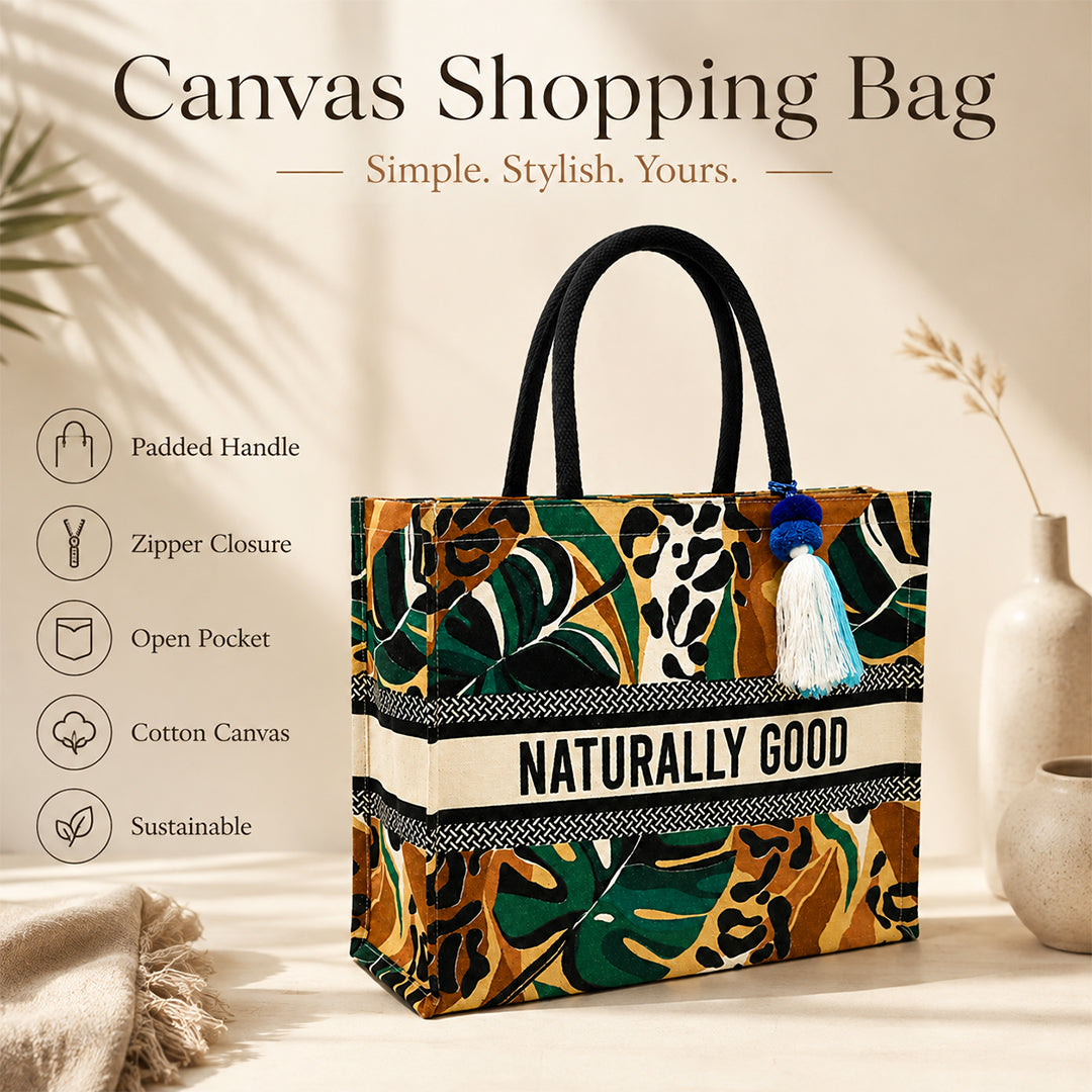 Naturally Good Tropical Print Cotton Canvas Shopper Bag with Padded Handles
