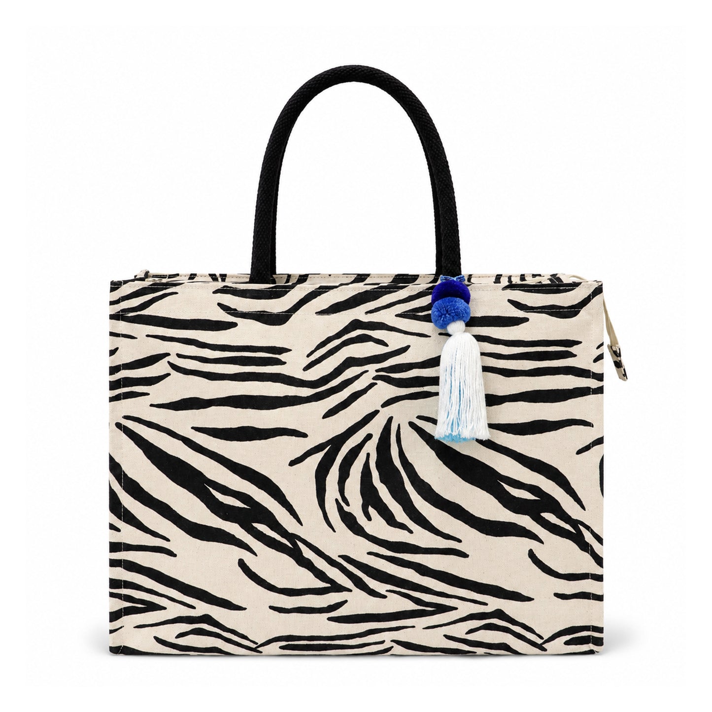 Zebra Print Cotton Canvas Shopper Bag with Padded Handles & Tassel