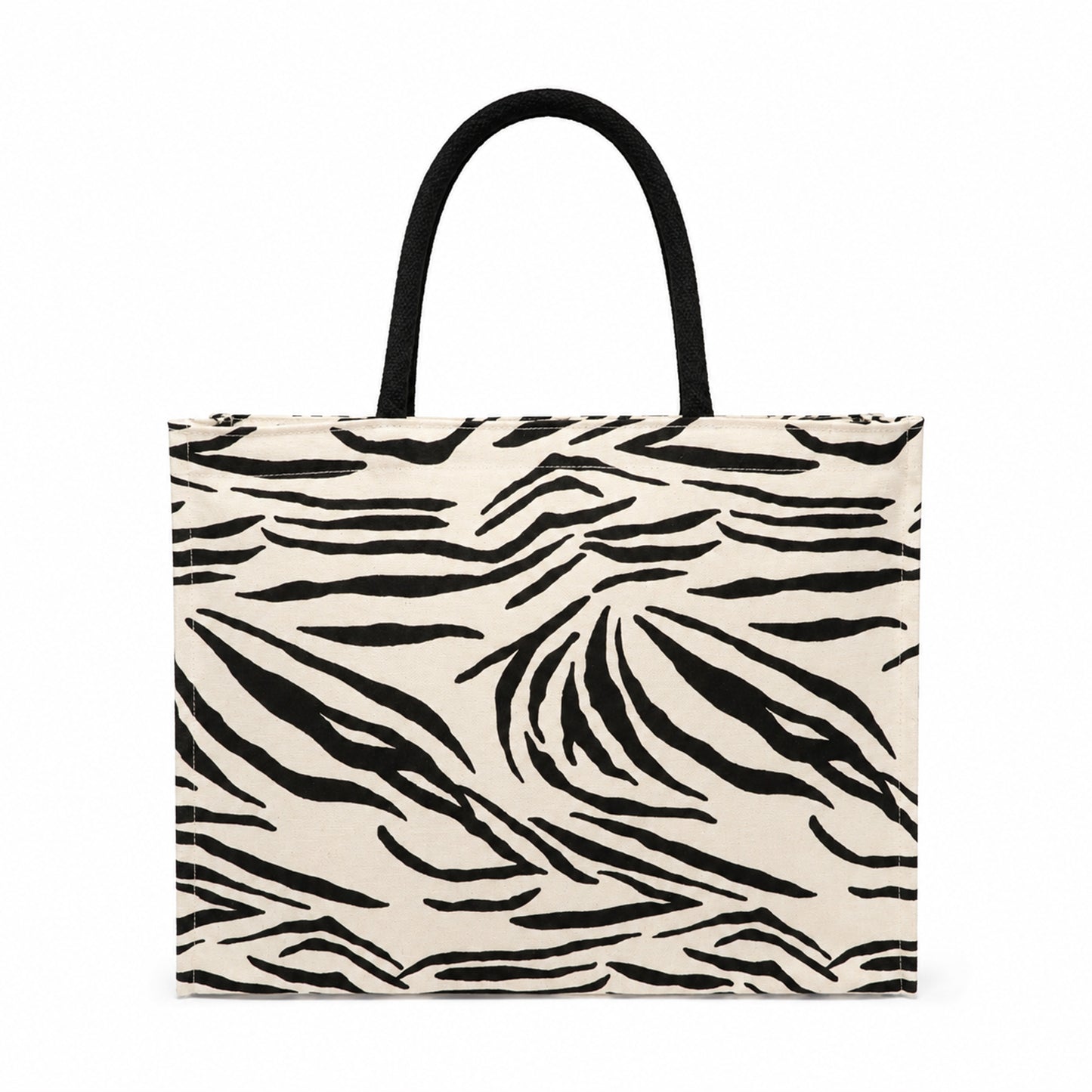 Zebra Print Cotton Canvas Shopper Bag with Padded Handles & Tassel