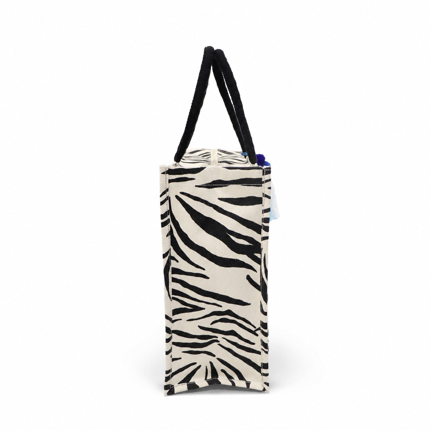 Zebra Print Cotton Canvas Shopper Bag with Padded Handles & Tassel