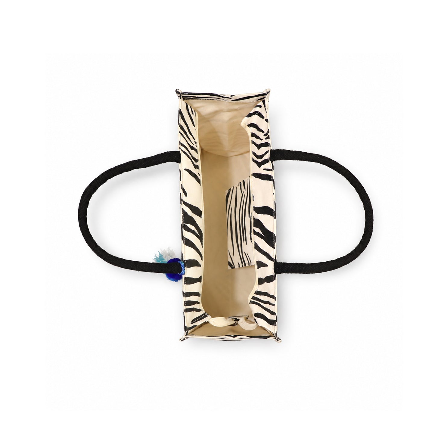 Zebra Print Cotton Canvas Shopper Bag with Padded Handles & Tassel