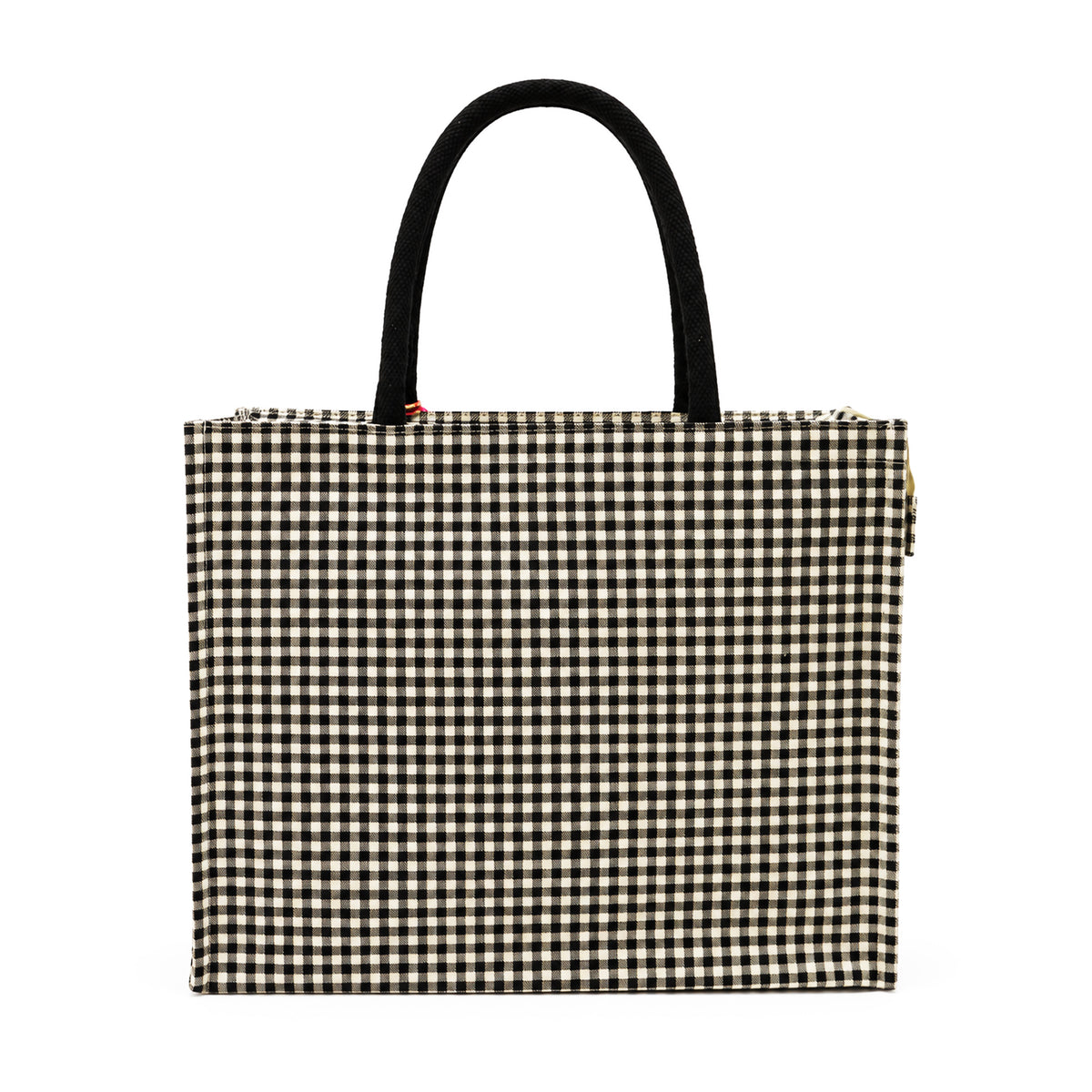 Black & White Gingham Cotton Canvas Shopper Bag with Padded Handles & Tassel