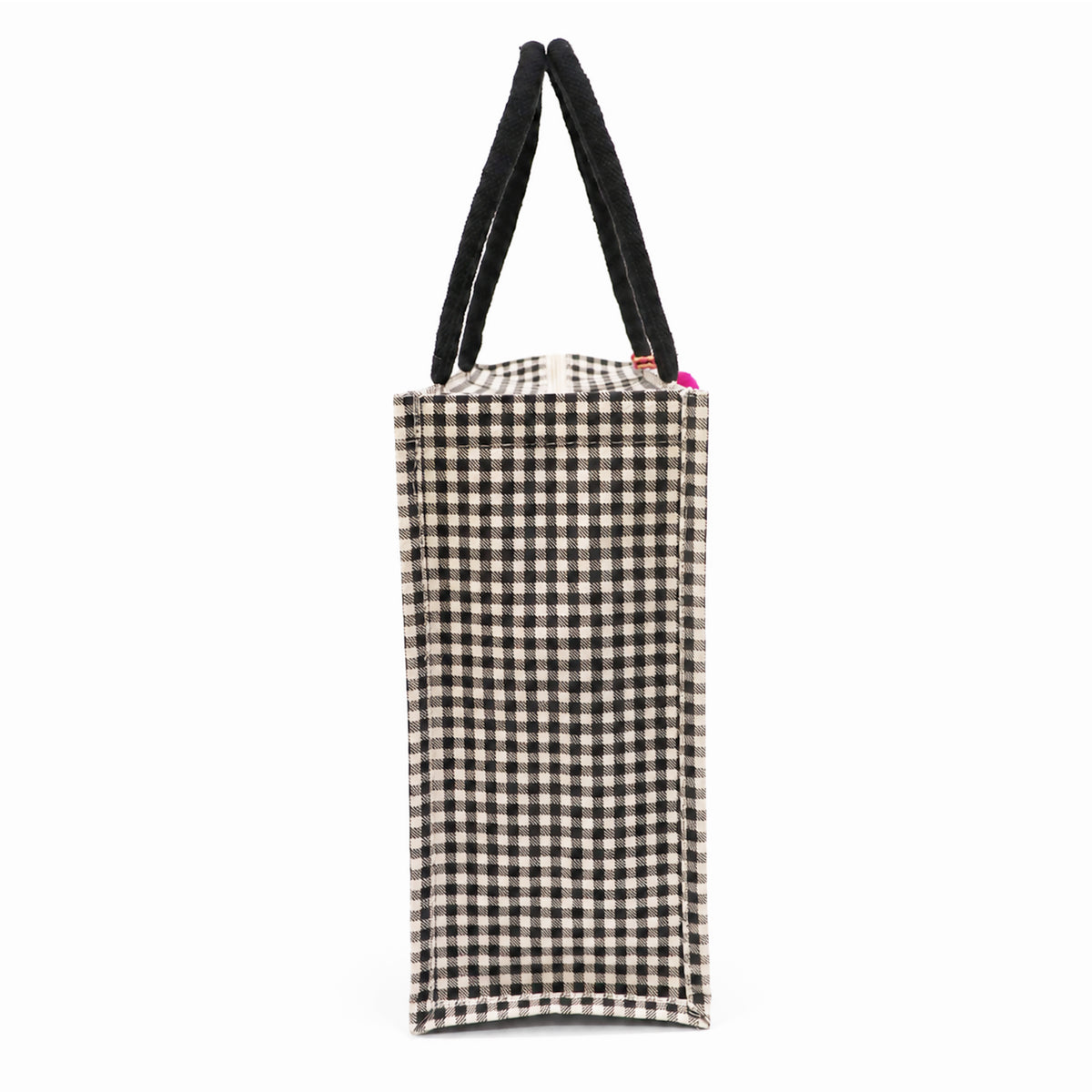 Black & White Gingham Cotton Canvas Shopper Bag with Padded Handles & Tassel