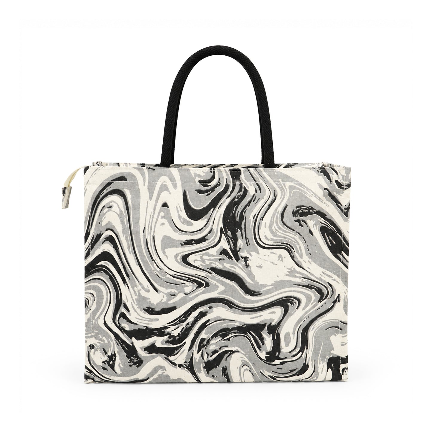 Marble Swirl Print Cotton Canvas Shopper Bag with Padded Handles & Tassel