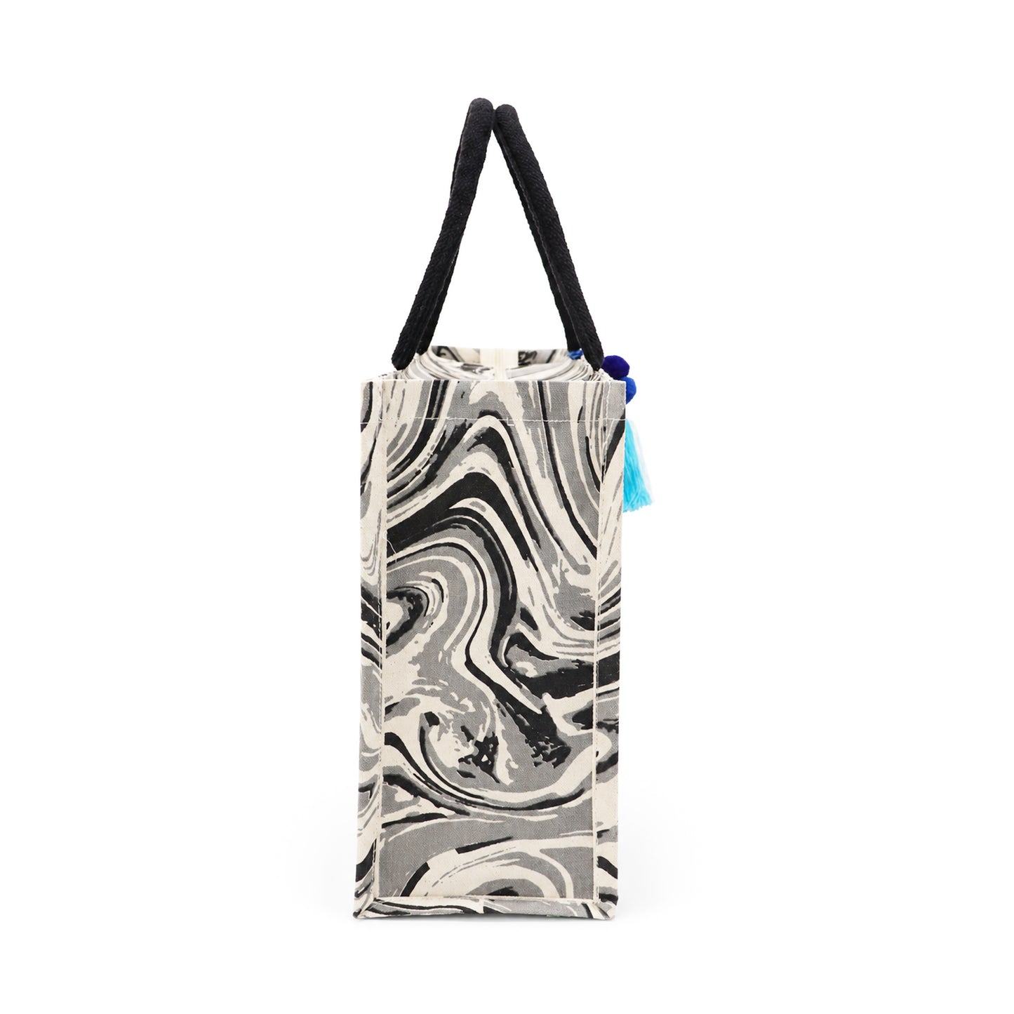 Marble Swirl Print Cotton Canvas Shopper Bag with Padded Handles & Tassel