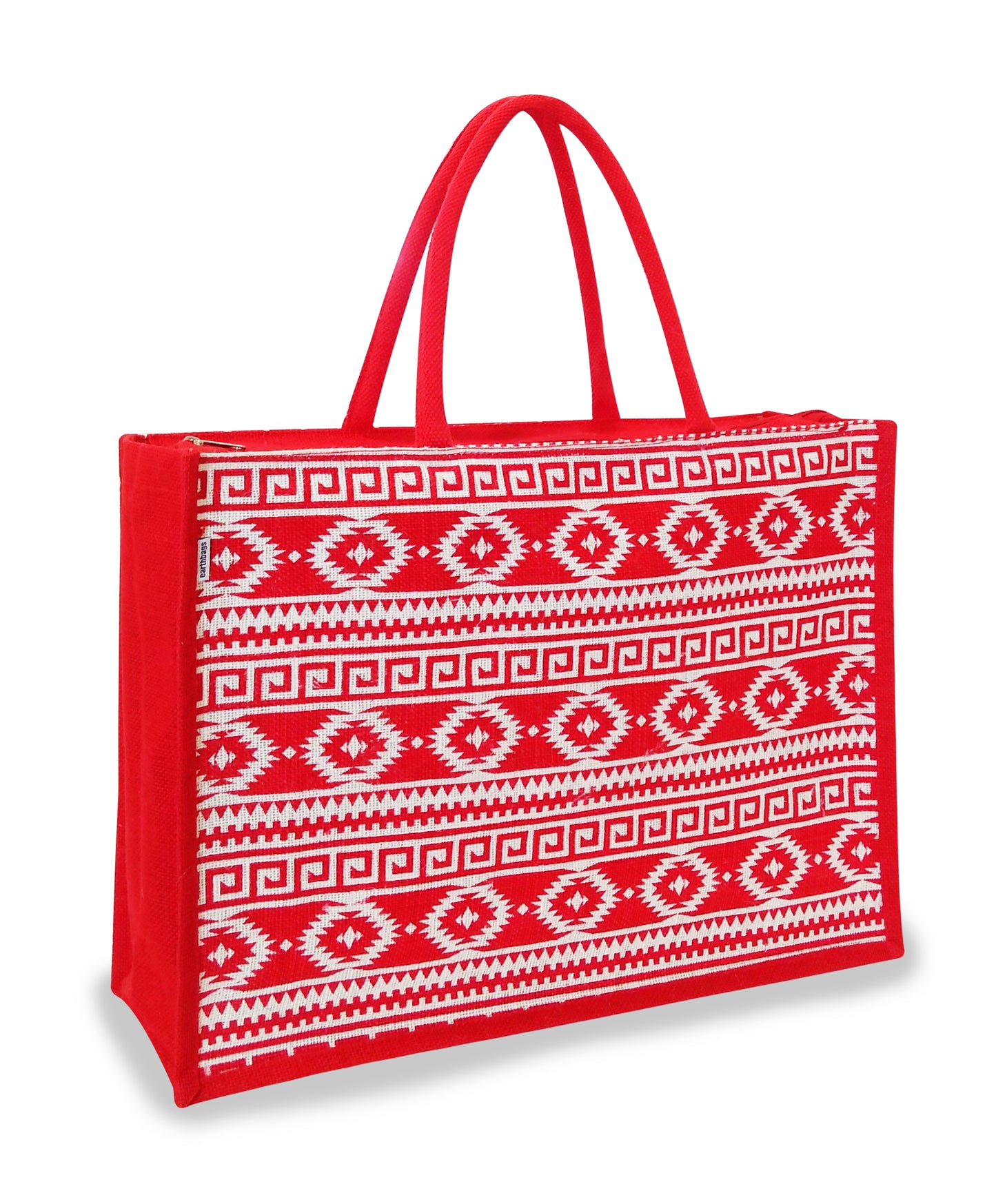 EARTHBAGS PRINTED JUTE SHOPPER WITH ZIPPER