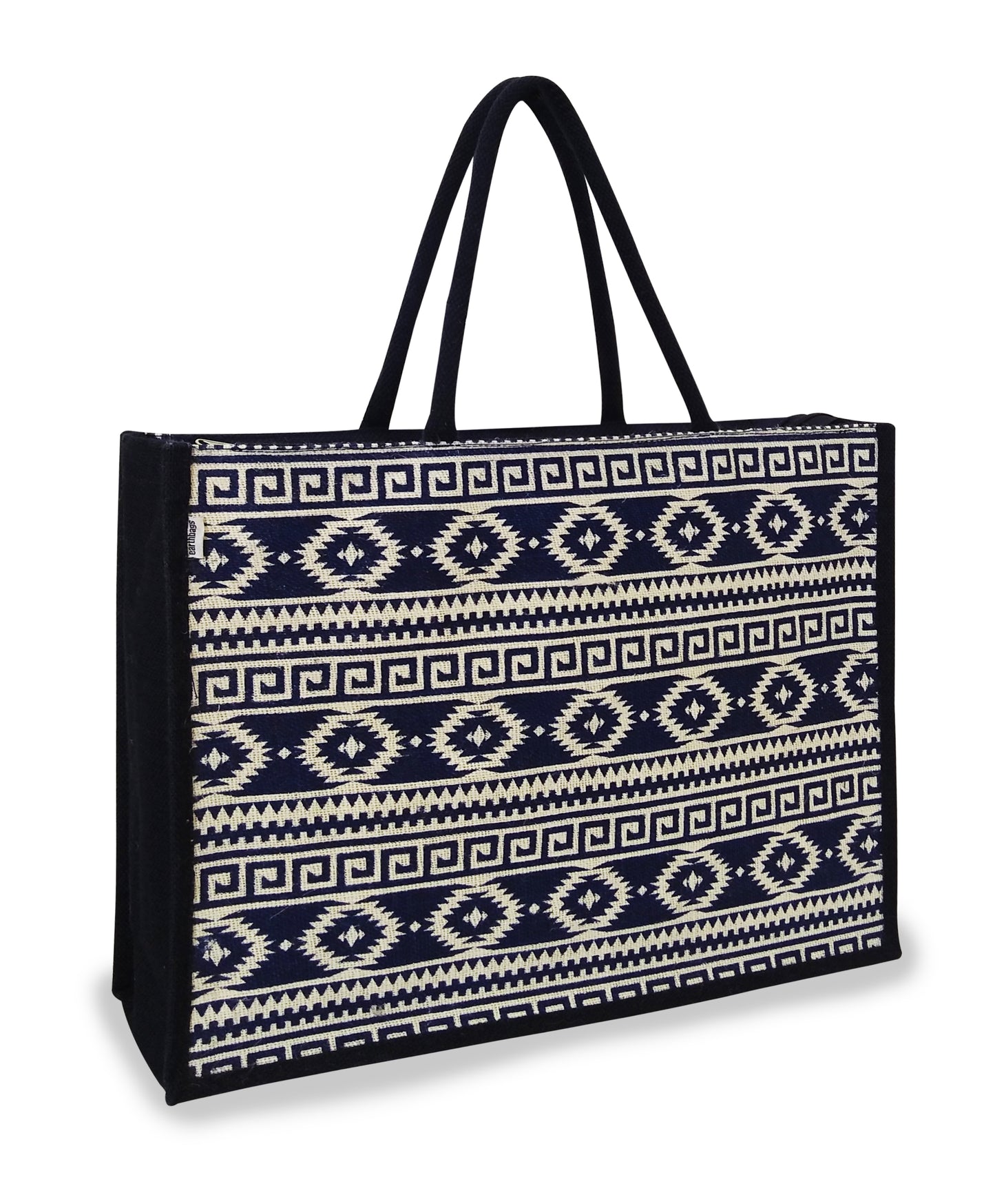 EARTHBAGS PRINTED JUTE SHOPPER WITH ZIPPER