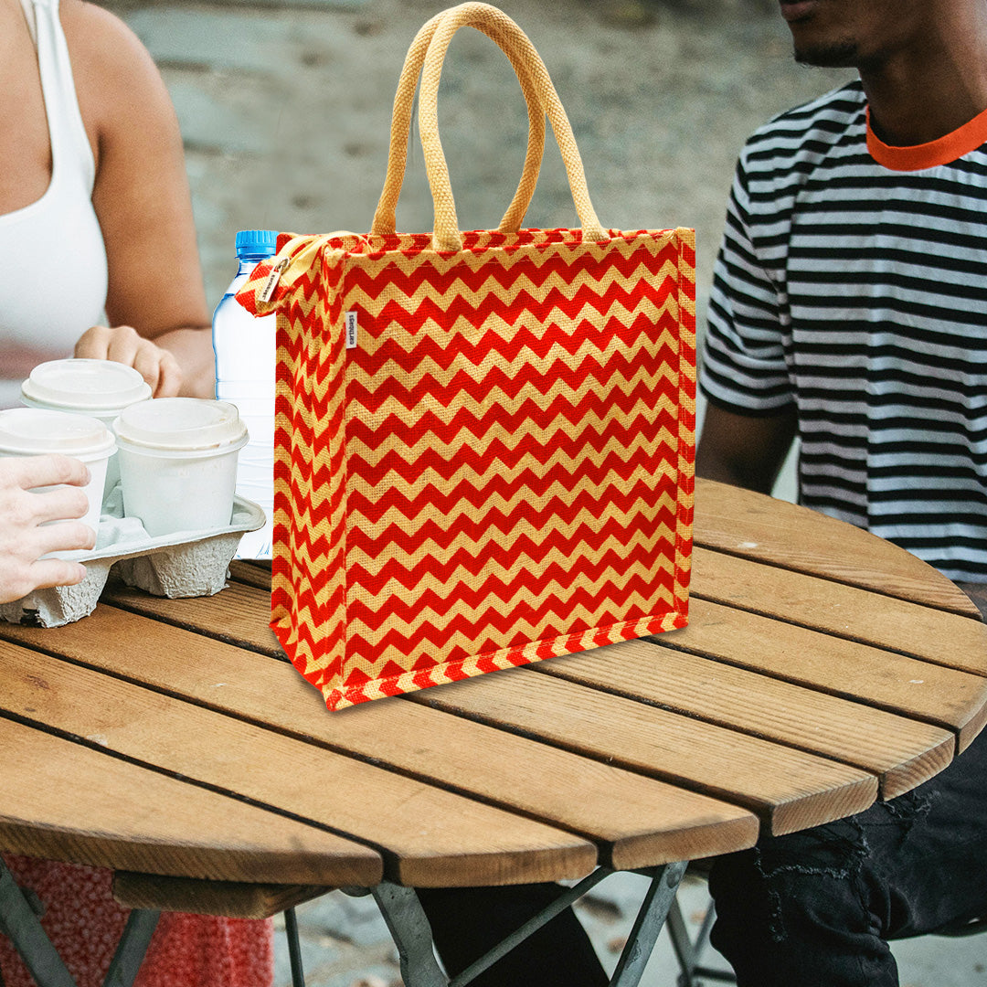 EARTHBAGS PRINTED JUTE LUNCH BAG WITH ZIPPER