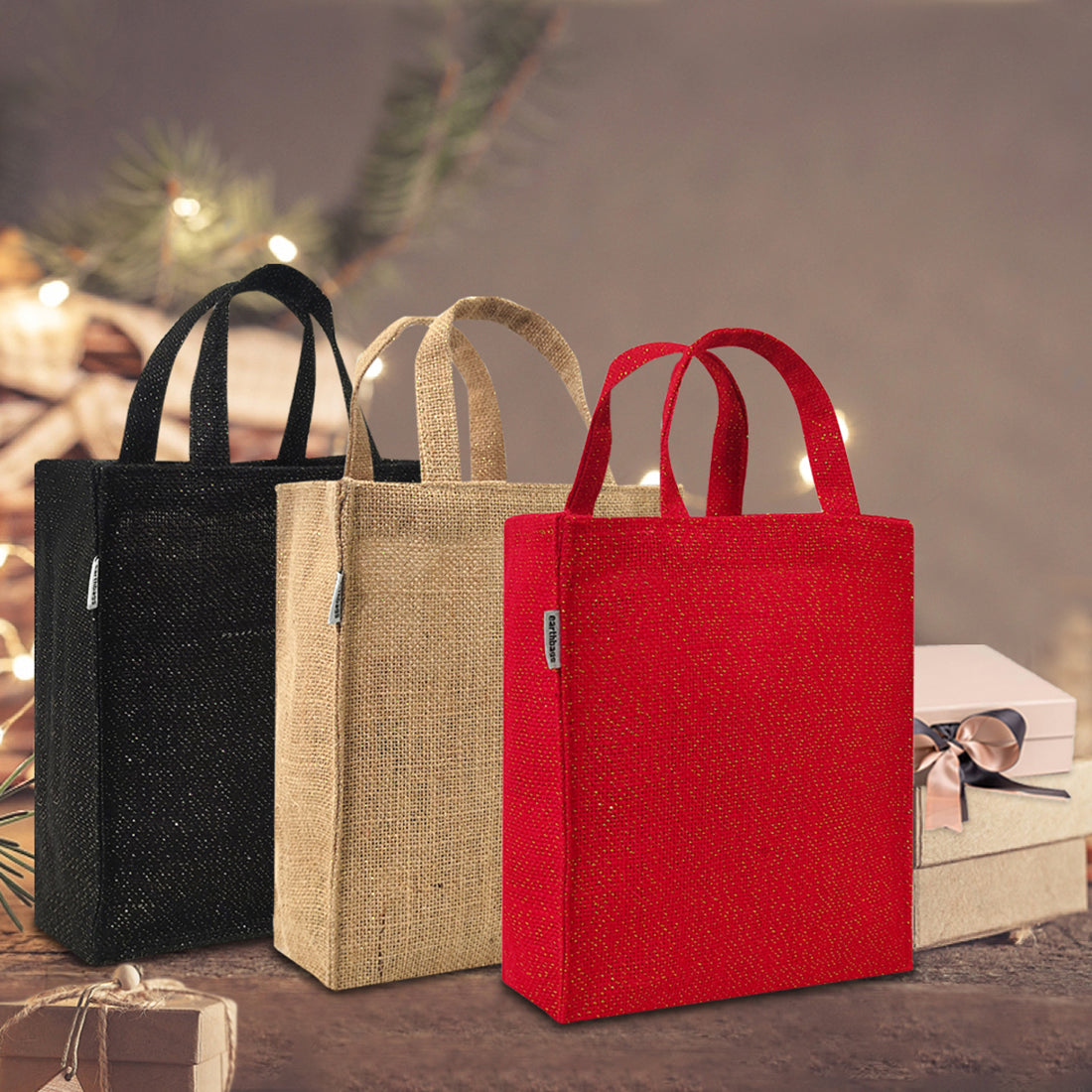 FESTIVE LUREX JUTE GIFT BAG (PACK OF 3)