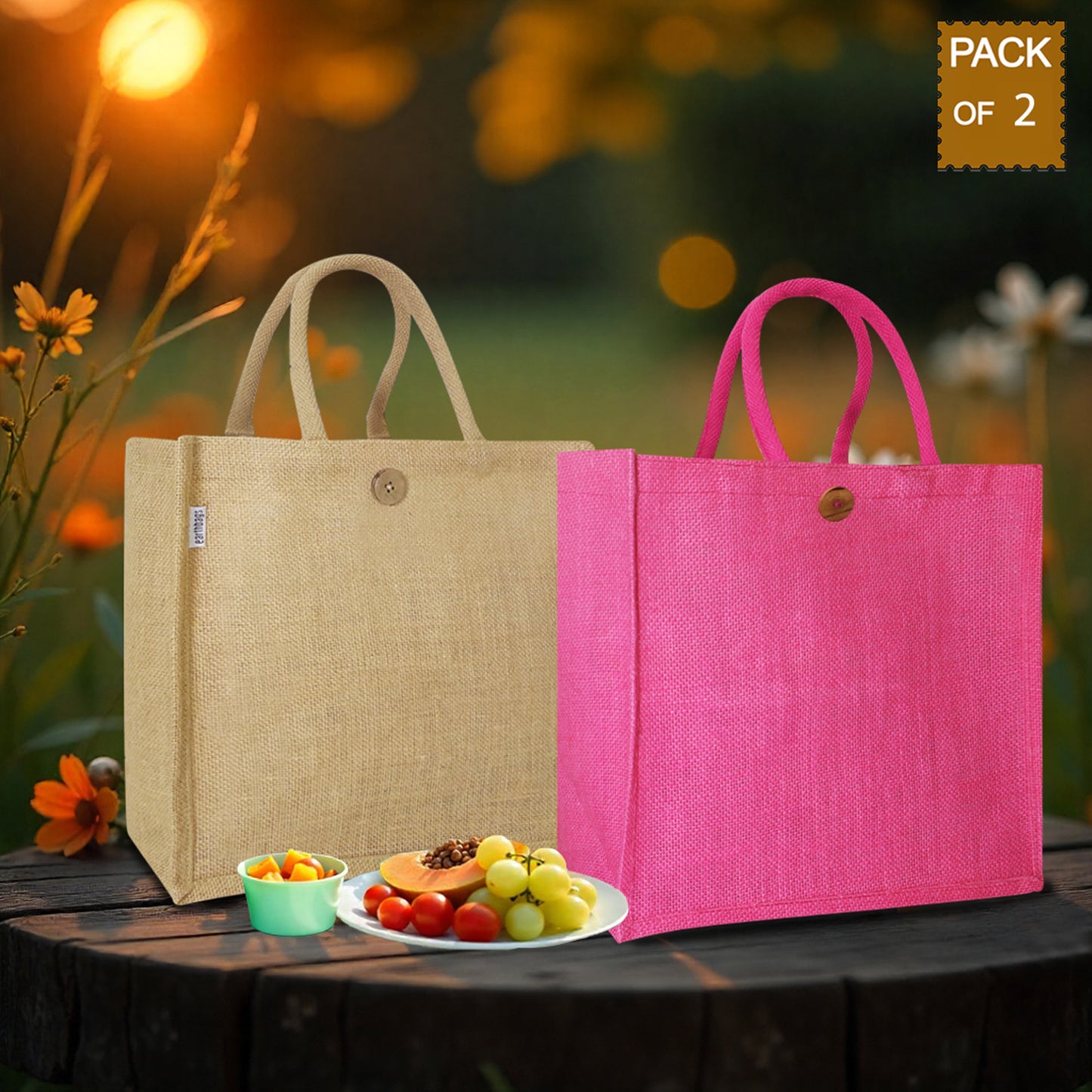 CLASSIC SOLID COLOUR JUTE BAG (Pack of 2)