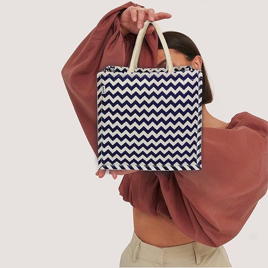 CHEVRON PRINT JUTE BAG