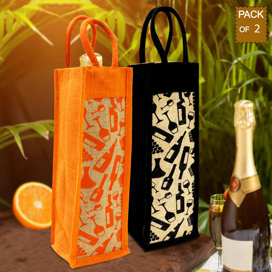 EARTHBAGS PRINTED BOTTLE BAG IN BLACK AND ORANGE – PACK OF 2