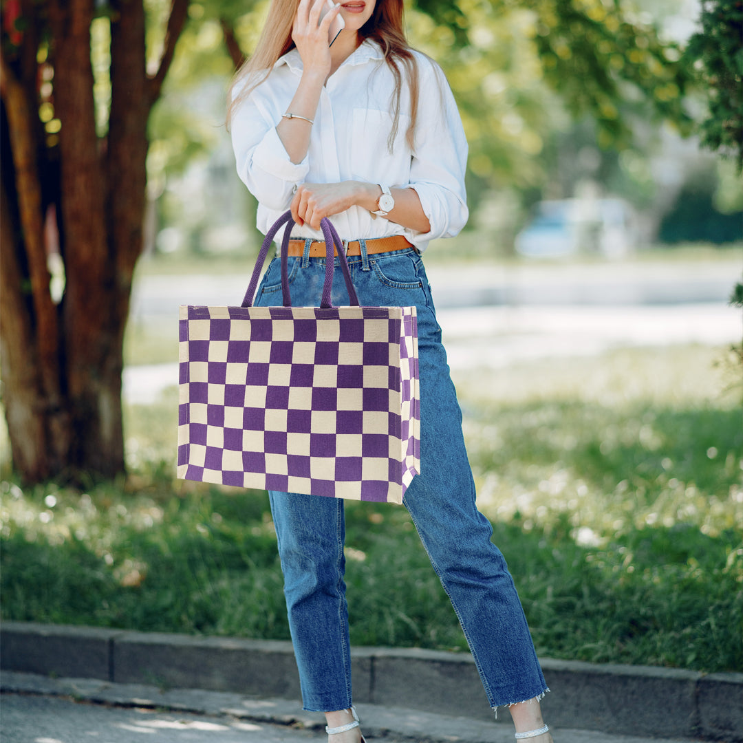 CLASSIC CHECKS CANVAS TOTE BAG