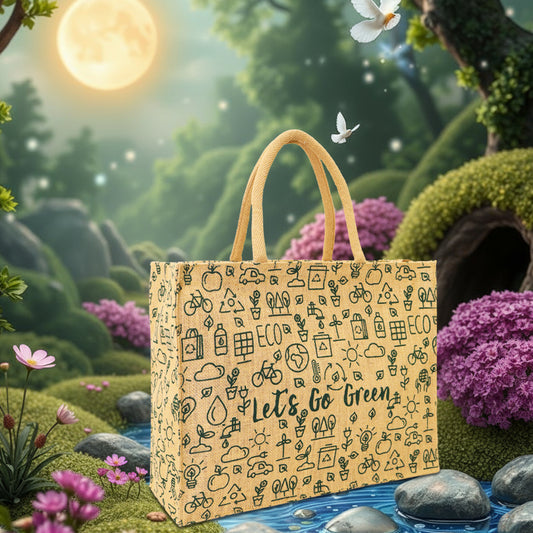 LETS GO GREEN JUTE BAG WITH ZIPPER
