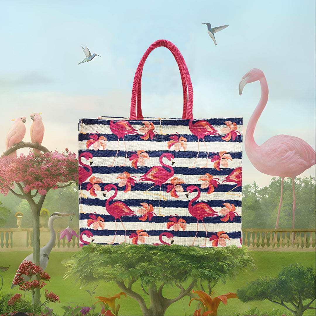 TROPICAL FLAMINGO JUTE BAG