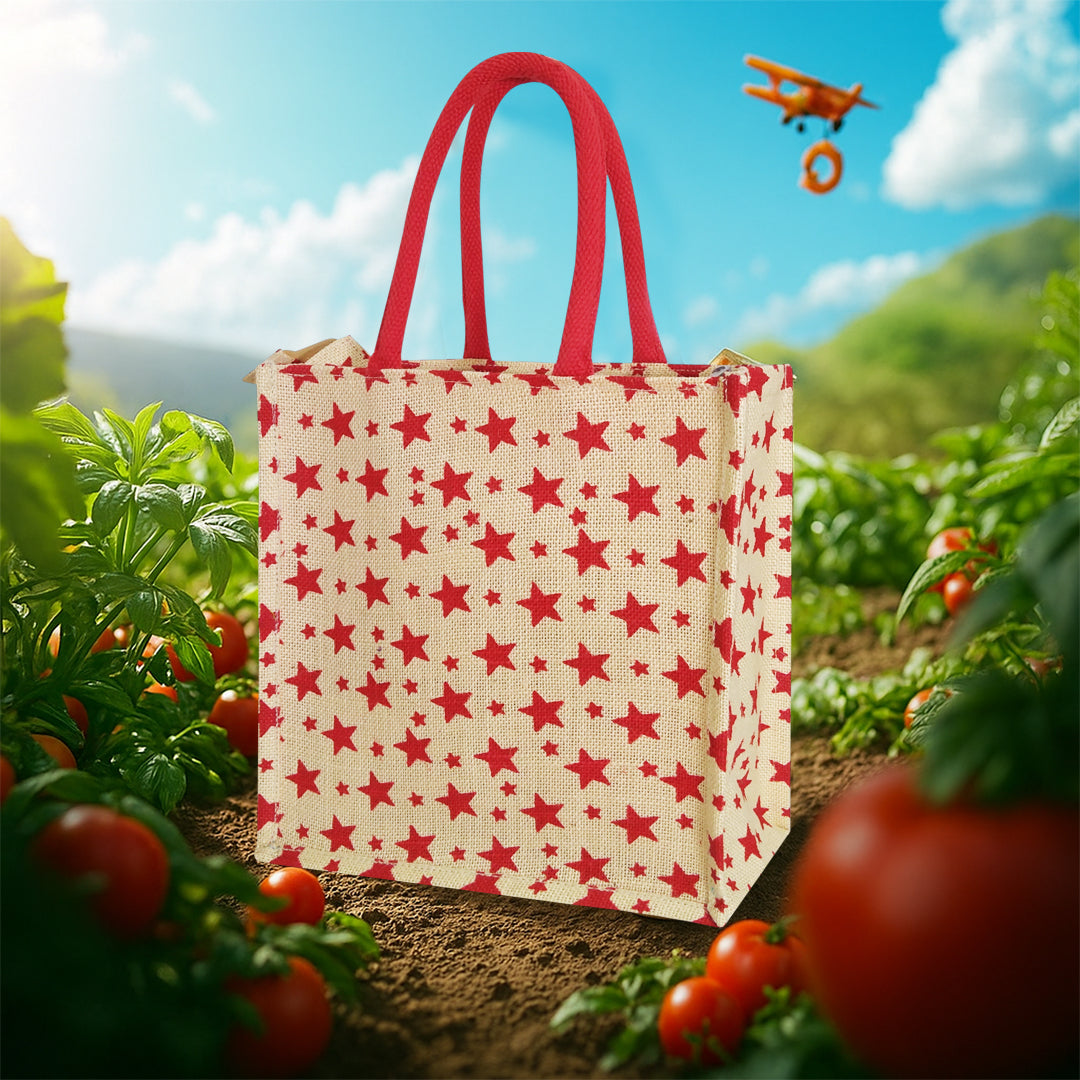 CHIC STAR PATTERNED JUTE BAG