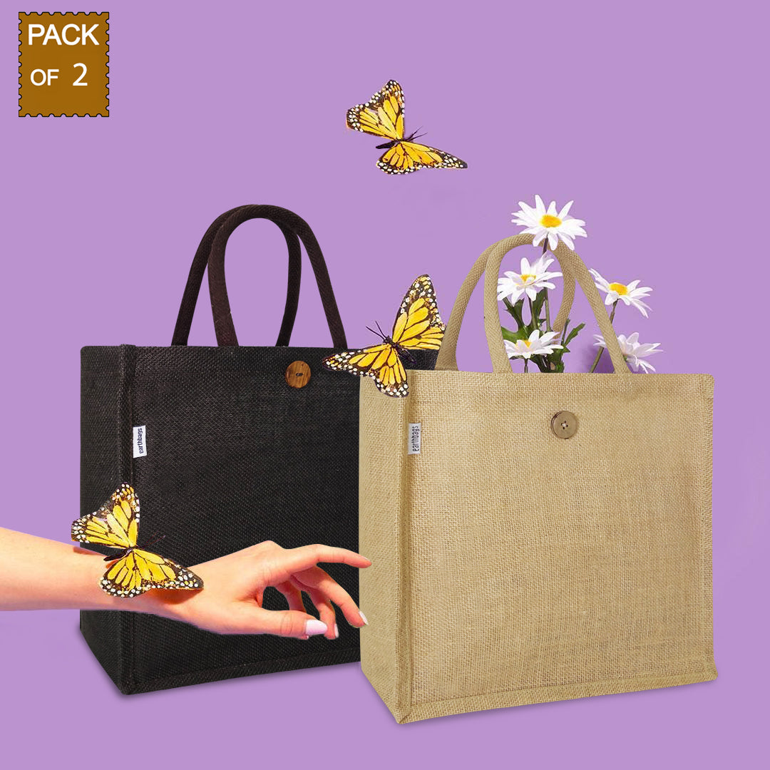 CLASSIC SOLID COLOUR JUTE BAG (Pack of 2)