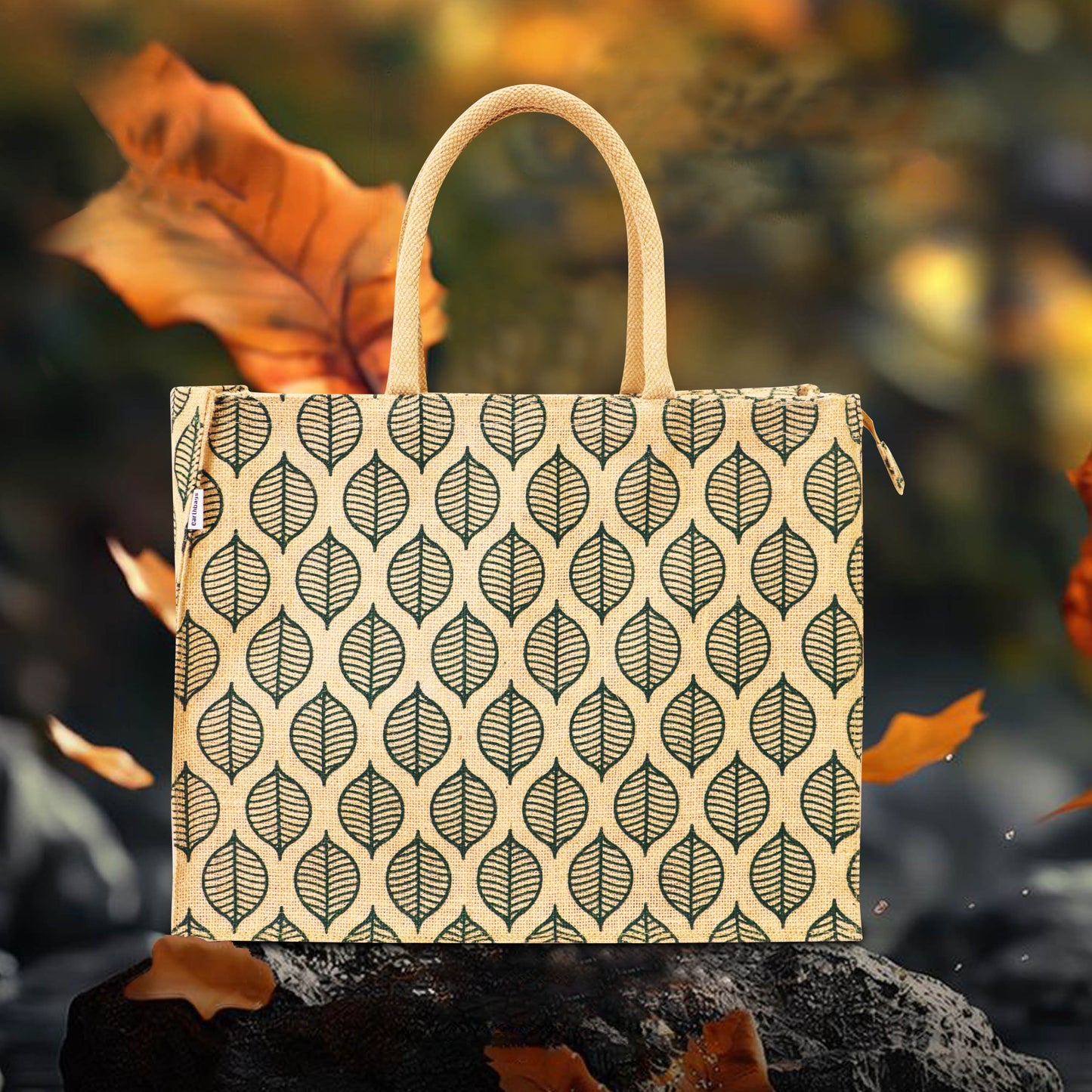 LEAVES STYLE: VERDANT JUTE BAG WITH ZIPPER