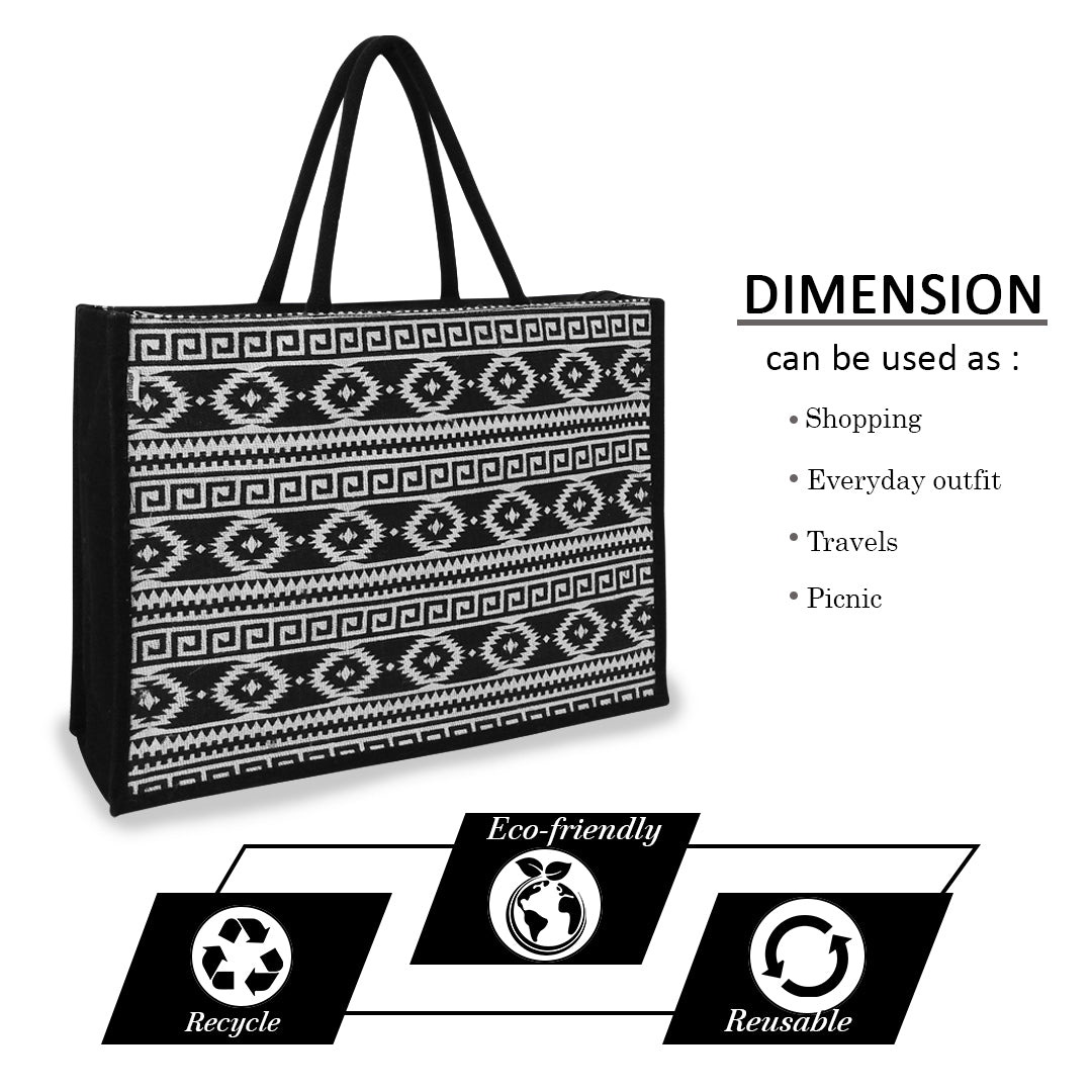 EARTHBAGS PRINTED JUTE SHOPPER WITH ZIPPER
