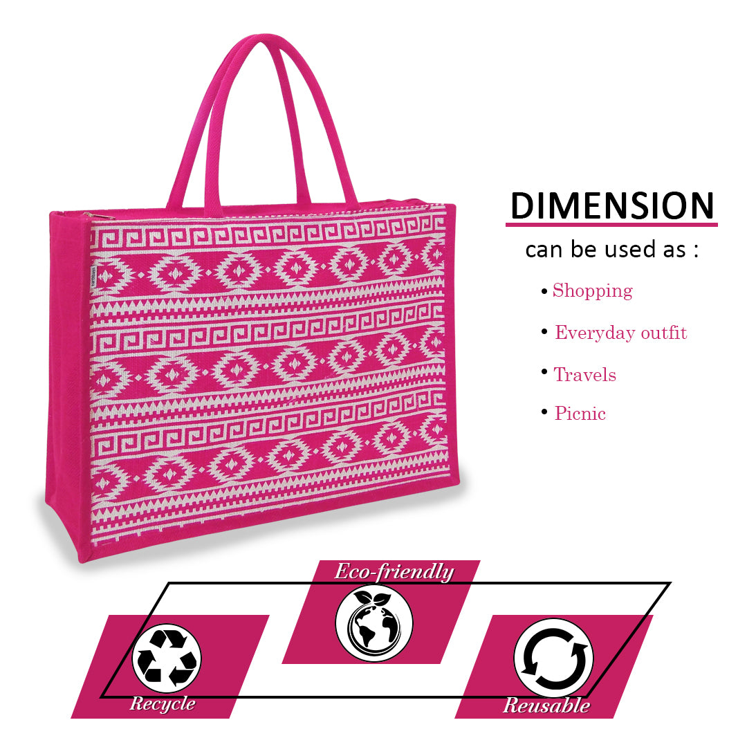 EARTHBAGS PRINTED JUTE SHOPPER WITH ZIPPER
