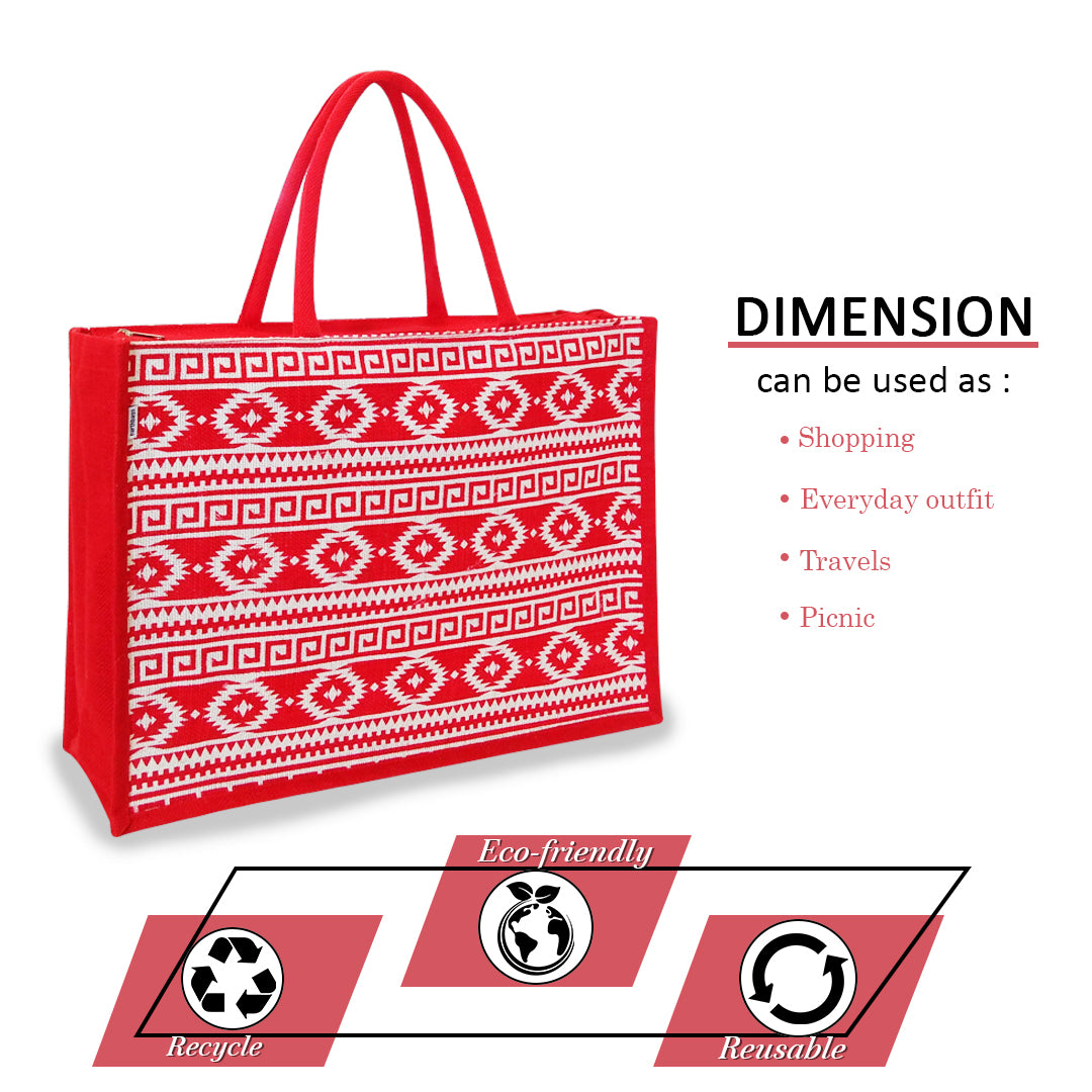 EARTHBAGS PRINTED JUTE SHOPPER WITH ZIPPER