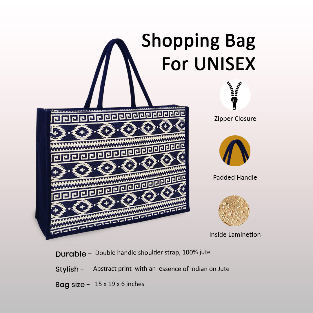 EARTHBAGS PRINTED JUTE SHOPPER WITH ZIPPER