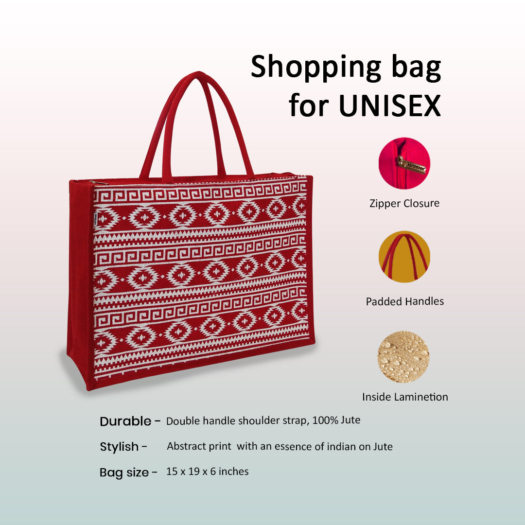 EARTHBAGS PRINTED JUTE SHOPPER WITH ZIPPER