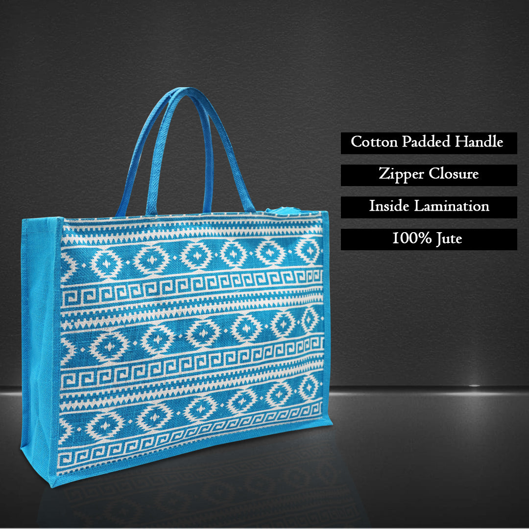 EARTHBAGS PRINTED JUTE SHOPPER WITH ZIPPER