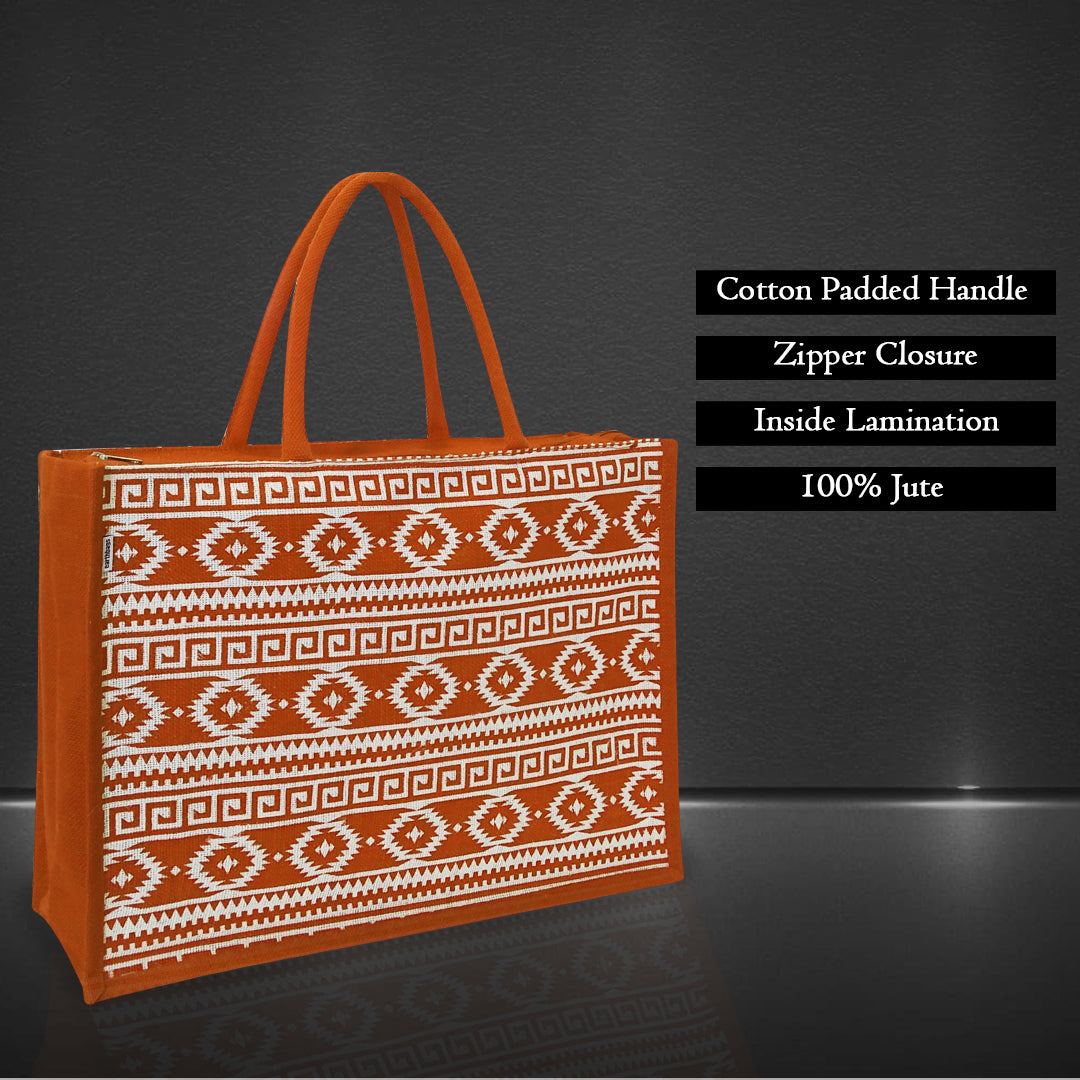 EARTHBAGS PRINTED JUTE SHOPPER WITH ZIPPER