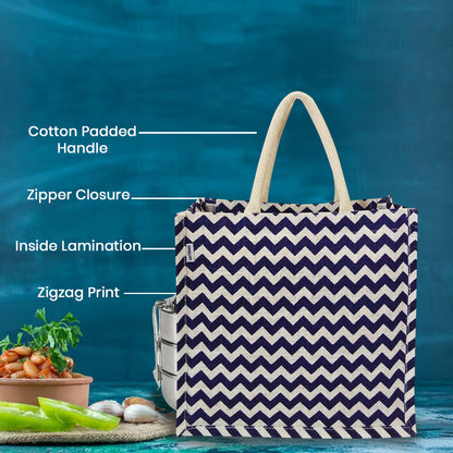 CHEVRON PRINT JUTE BAG