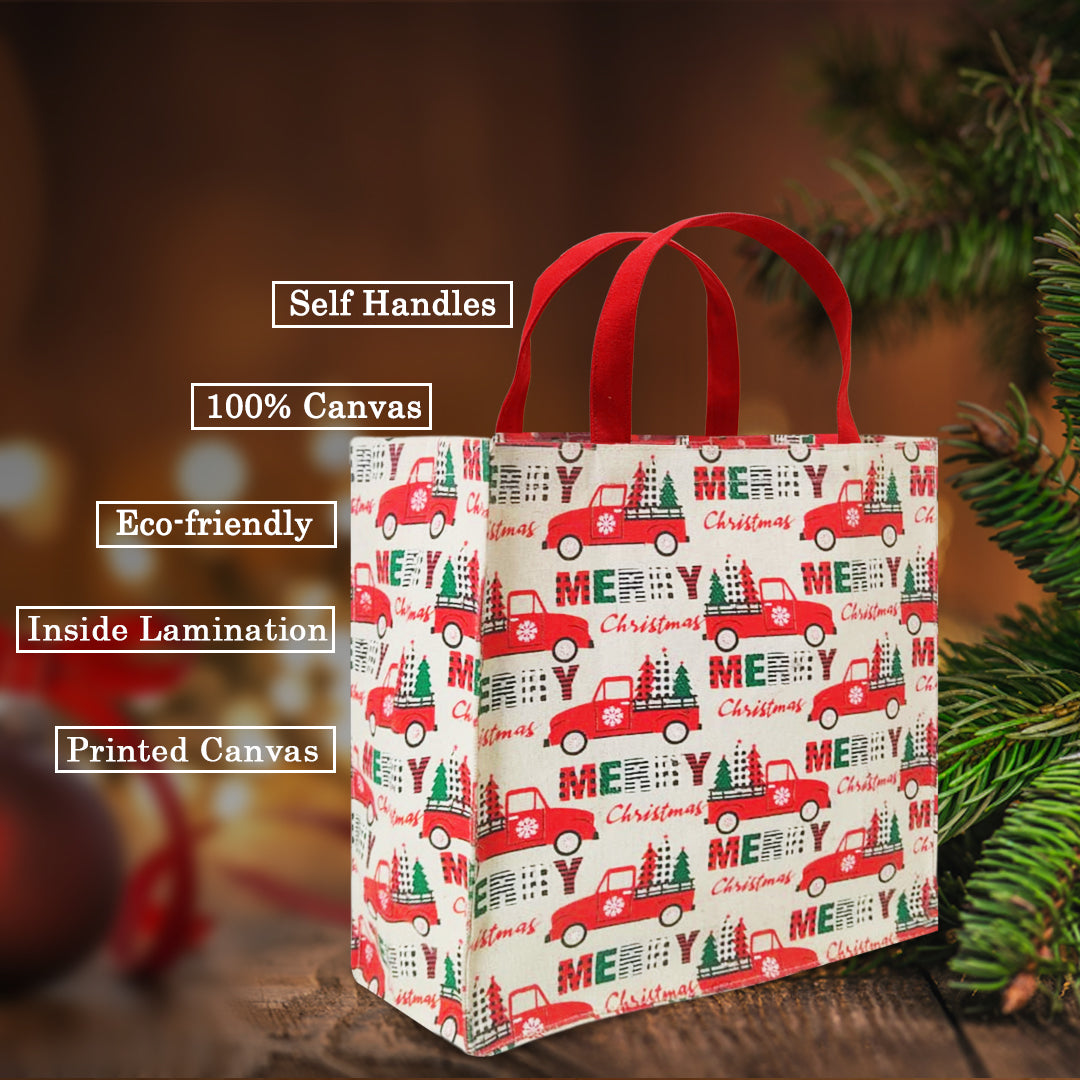 FESTIVE CHRISTMAS TOTE BAG – RED TRUCK - PACK OF 2
