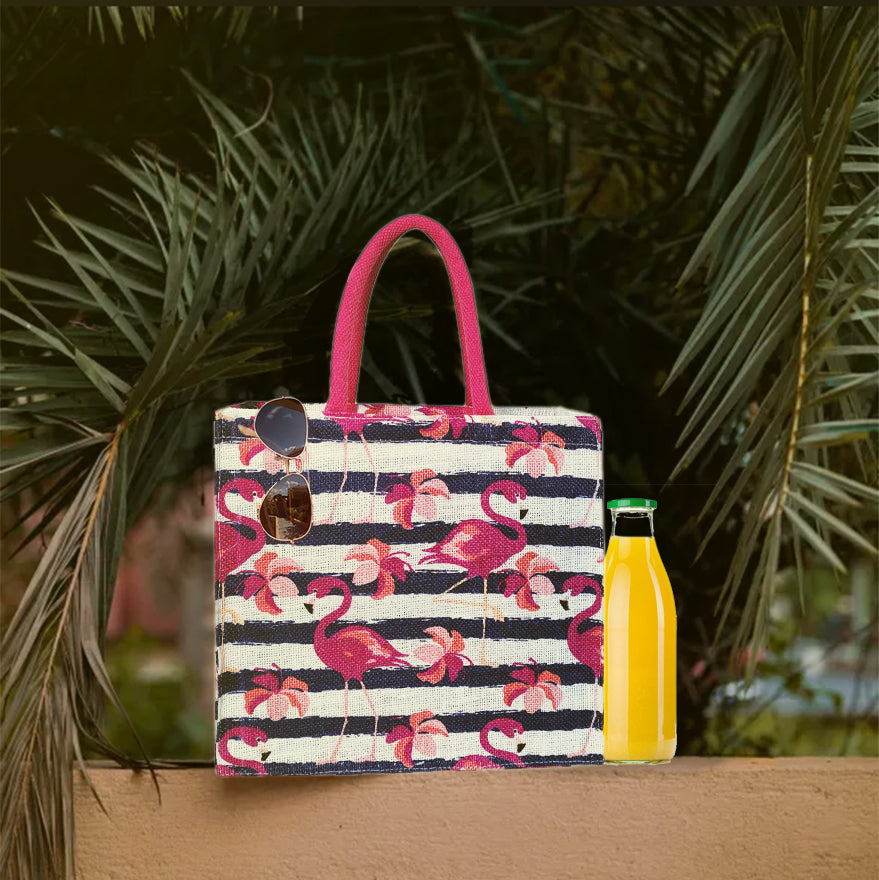 TROPICAL FLAMINGO JUTE BAG