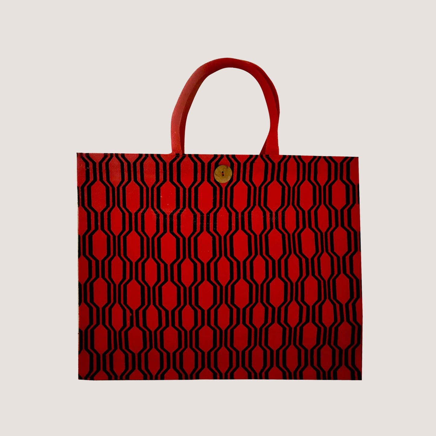 EARTHBAGS PRINTED JUTE SHOPPER WITH LOOP CLOSURE