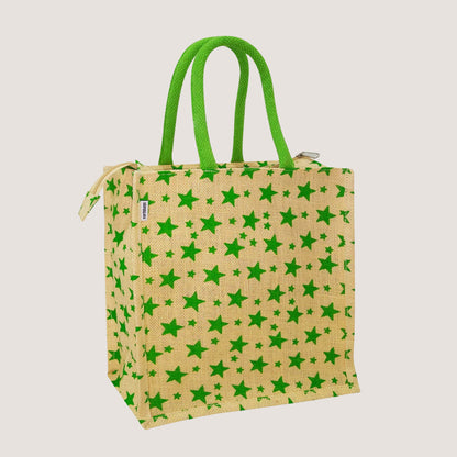 EARTHBAGS STAR PRINTED JUTE LUNCH BAG WITH ZIPPER