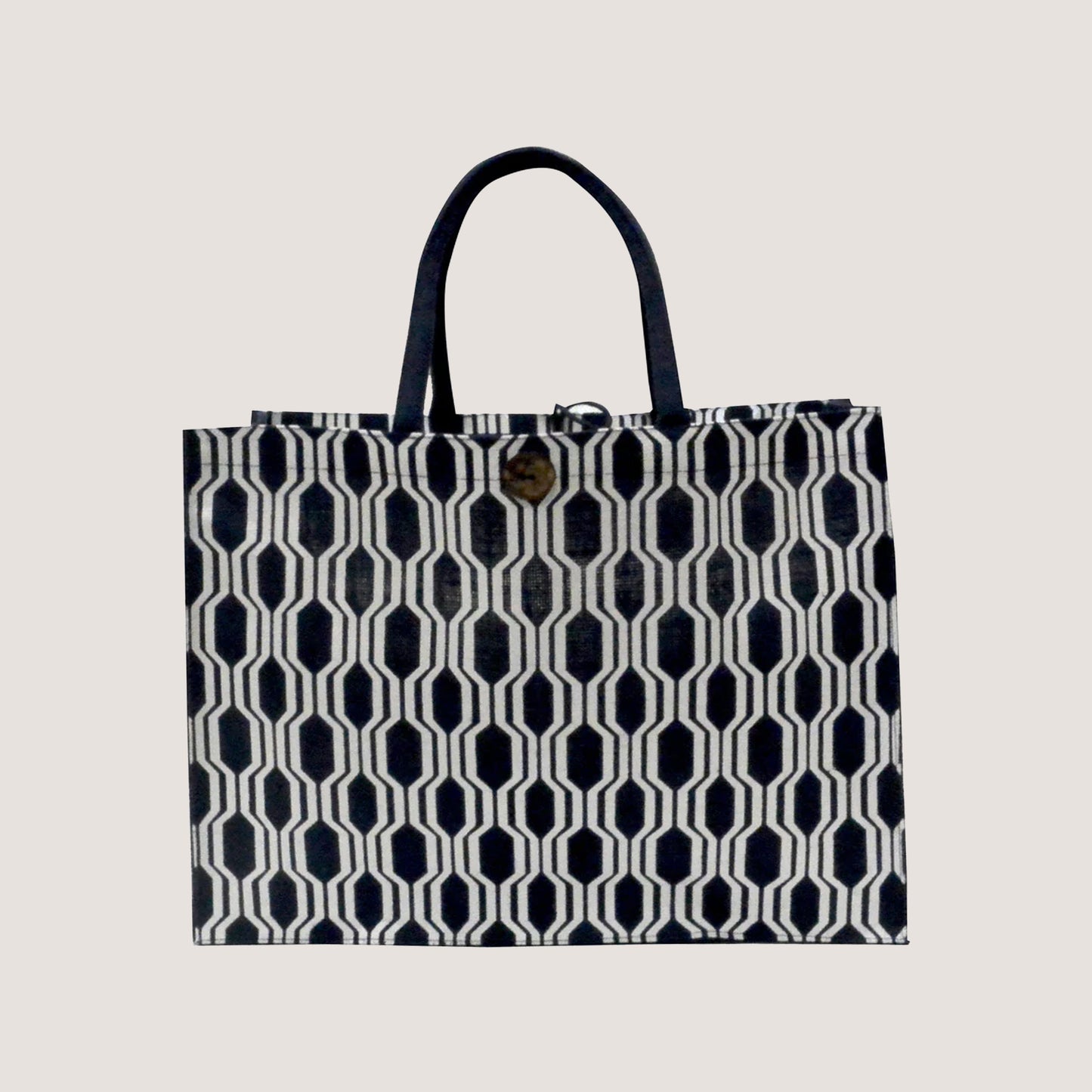 EARTHBAGS PRINTED JUTE SHOPPER WITH LOOP CLOSURE