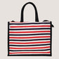 EARTHBAGS STRIPED SHOPPER TOTE BAG IN BLACK & RED WITH ZIPPER