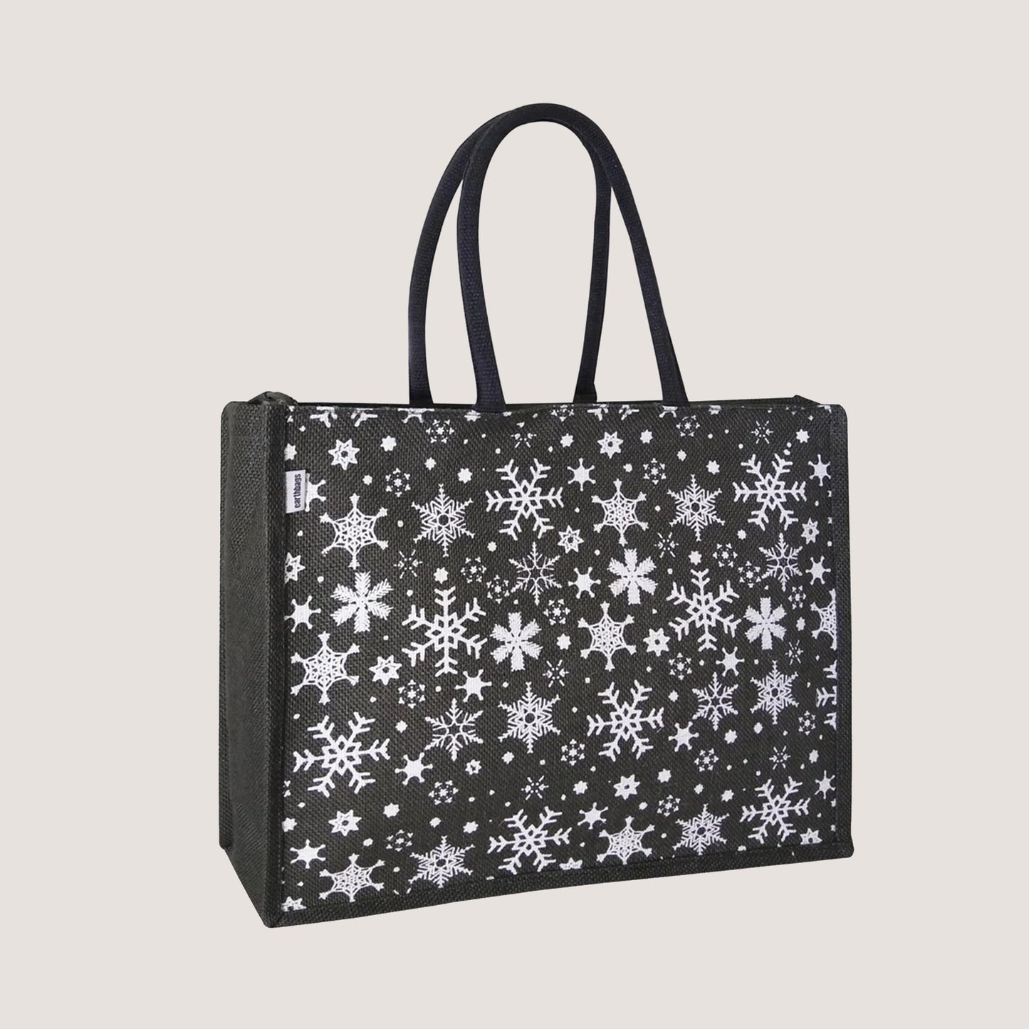 EARTHBAGS Snowflakes Printed Jute Shopping Bag with Zipper