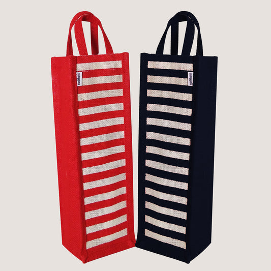 EARTHBAGS STRIPED BOTTLE BAGS IN RED AND NAVYBLUE - PACK OF 2