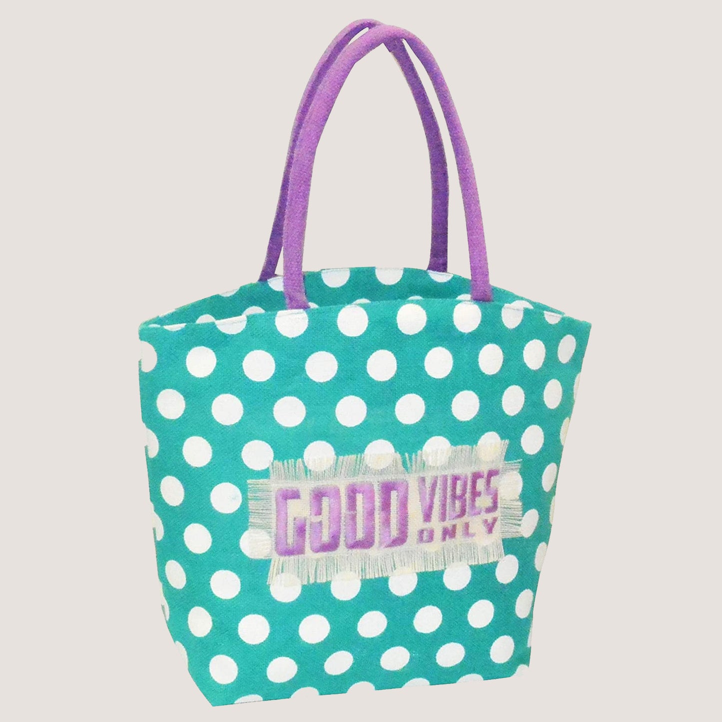EARTHBAGS  GOOD VIBES ONLY JUTE TOTE BAG WITH ZIPPER AND POCKET