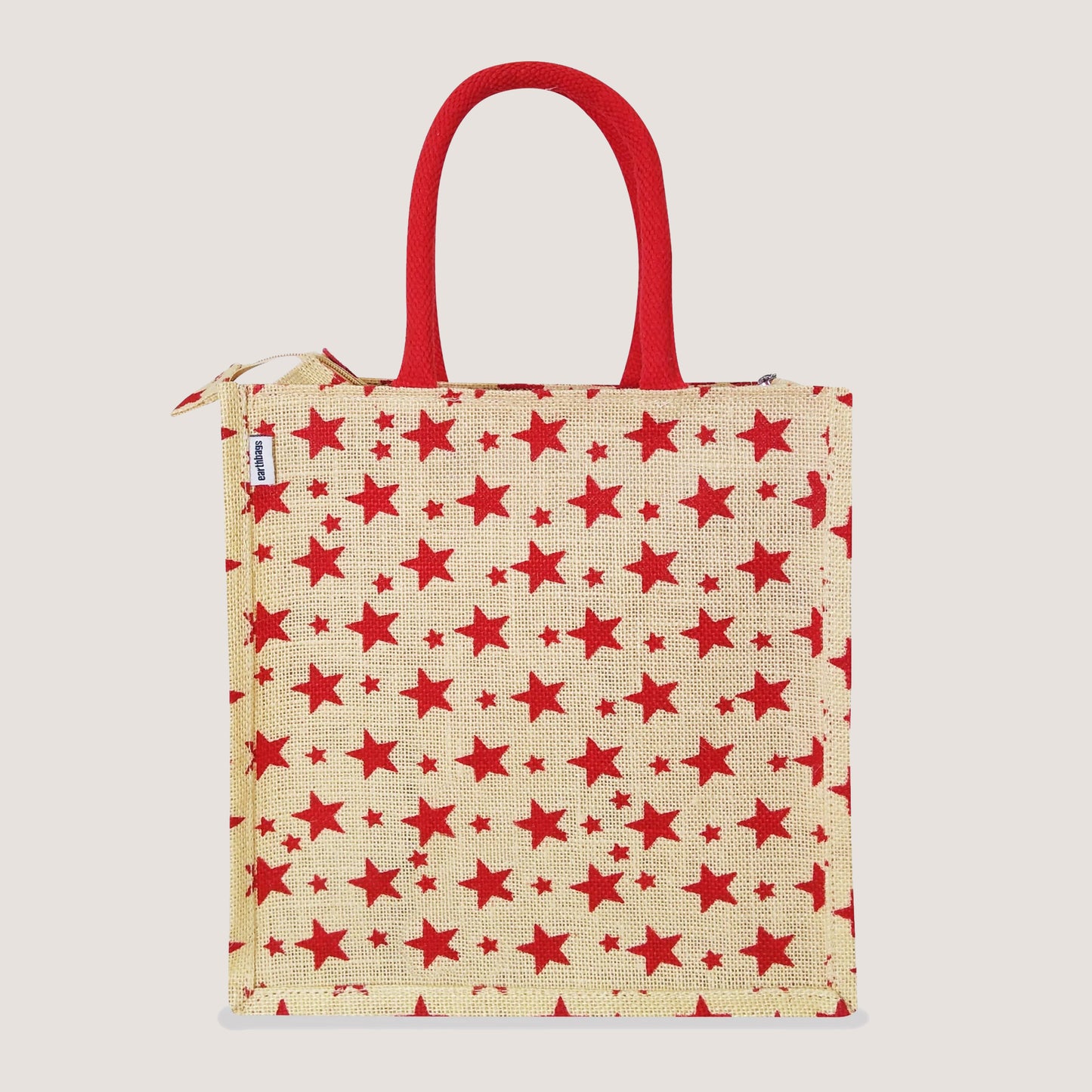 EARTHBAGS STAR PRINTED JUTE LUNCH BAG WITH ZIPPER