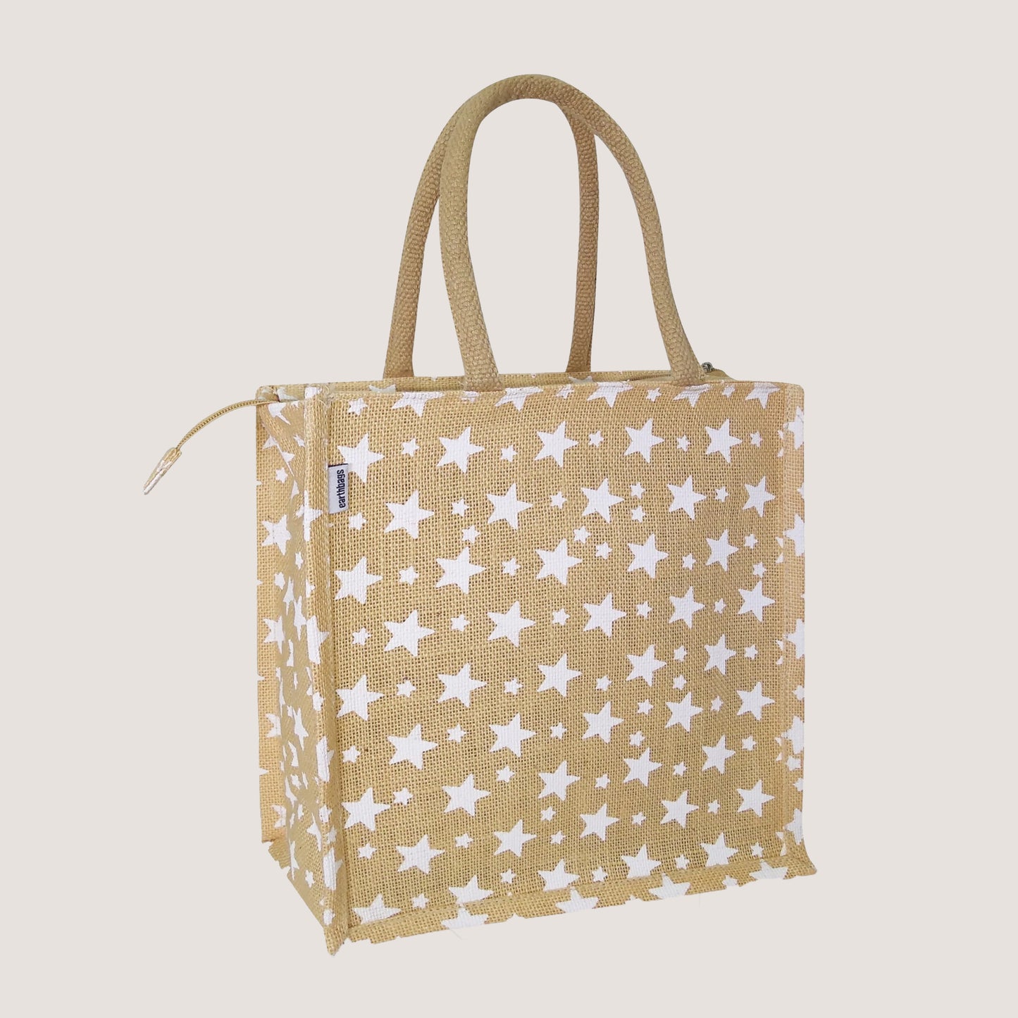 EARTHBAGS STAR PRINTED JUTE LUNCH BAG WITH ZIPPER