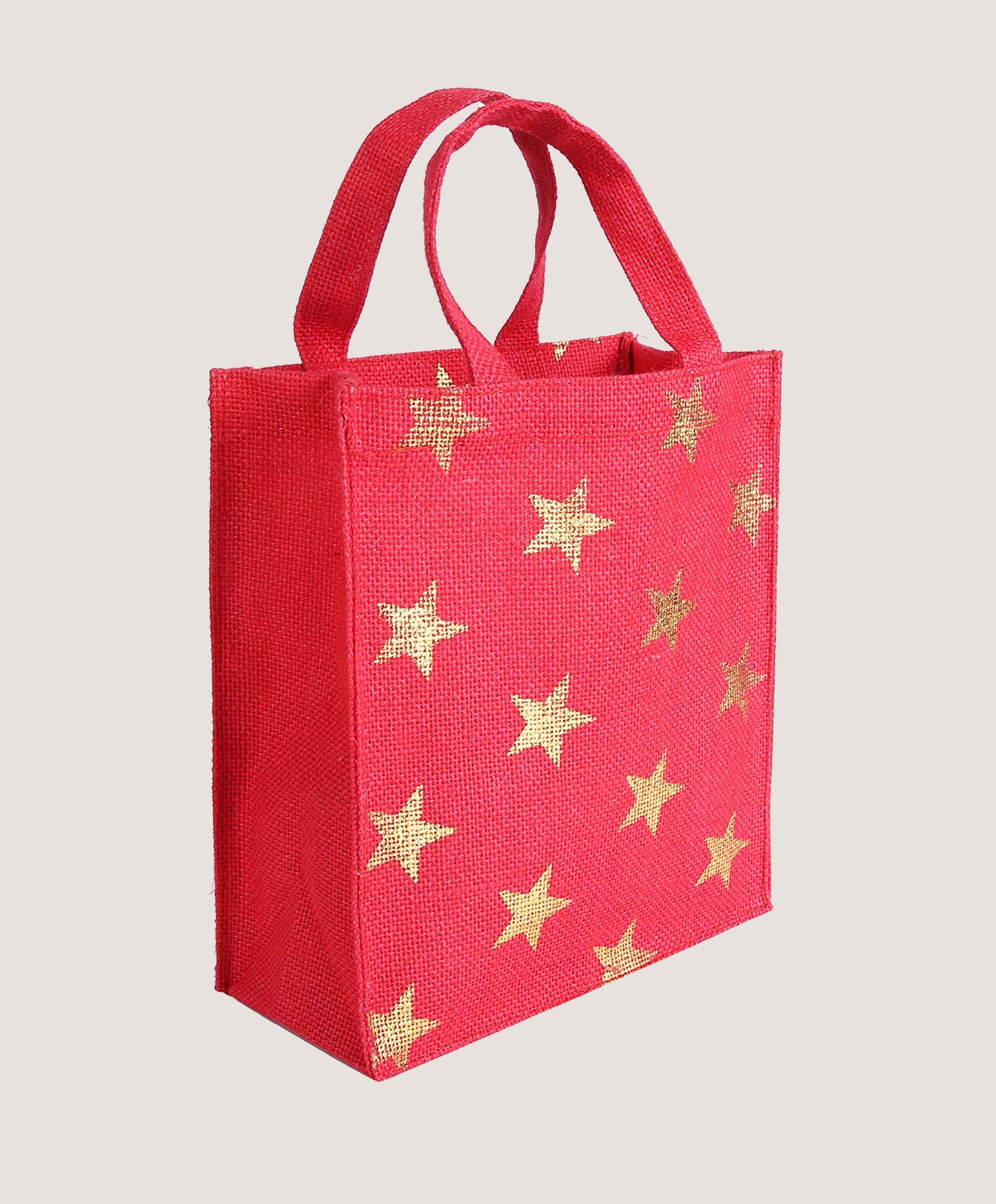 EARTHBAGS GOLD STAR JUTE GIFT BAG (PACK OF 2) - RED & BEIGE