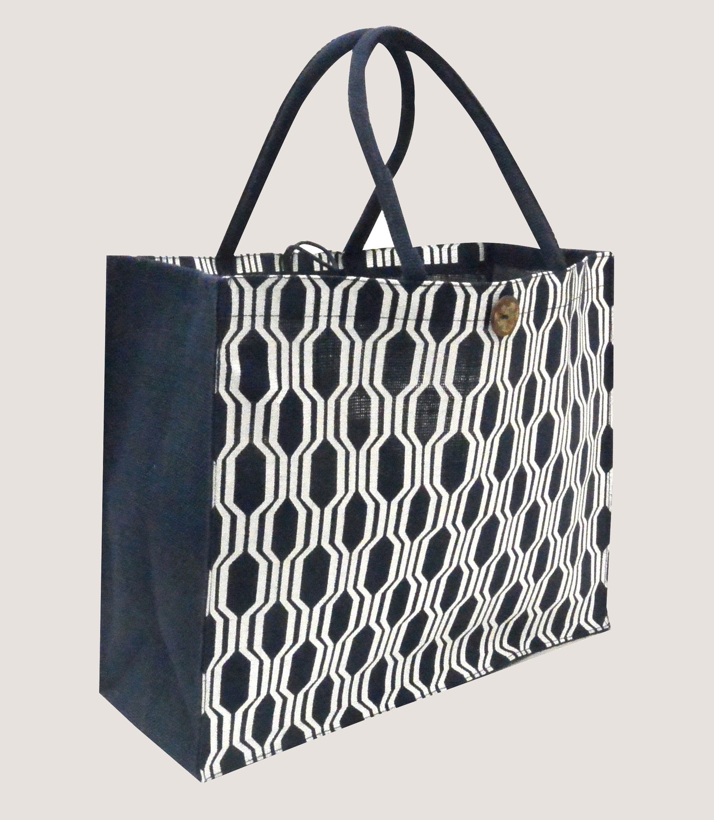 EARTHBAGS PRINTED JUTE SHOPPER WITH LOOP CLOSURE