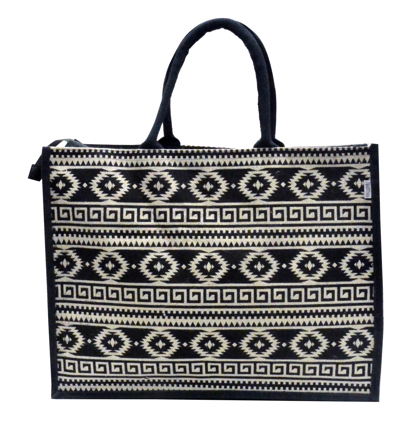 EARTHBAGS PRINTED JUTE SHOPPER WITH ZIPPER